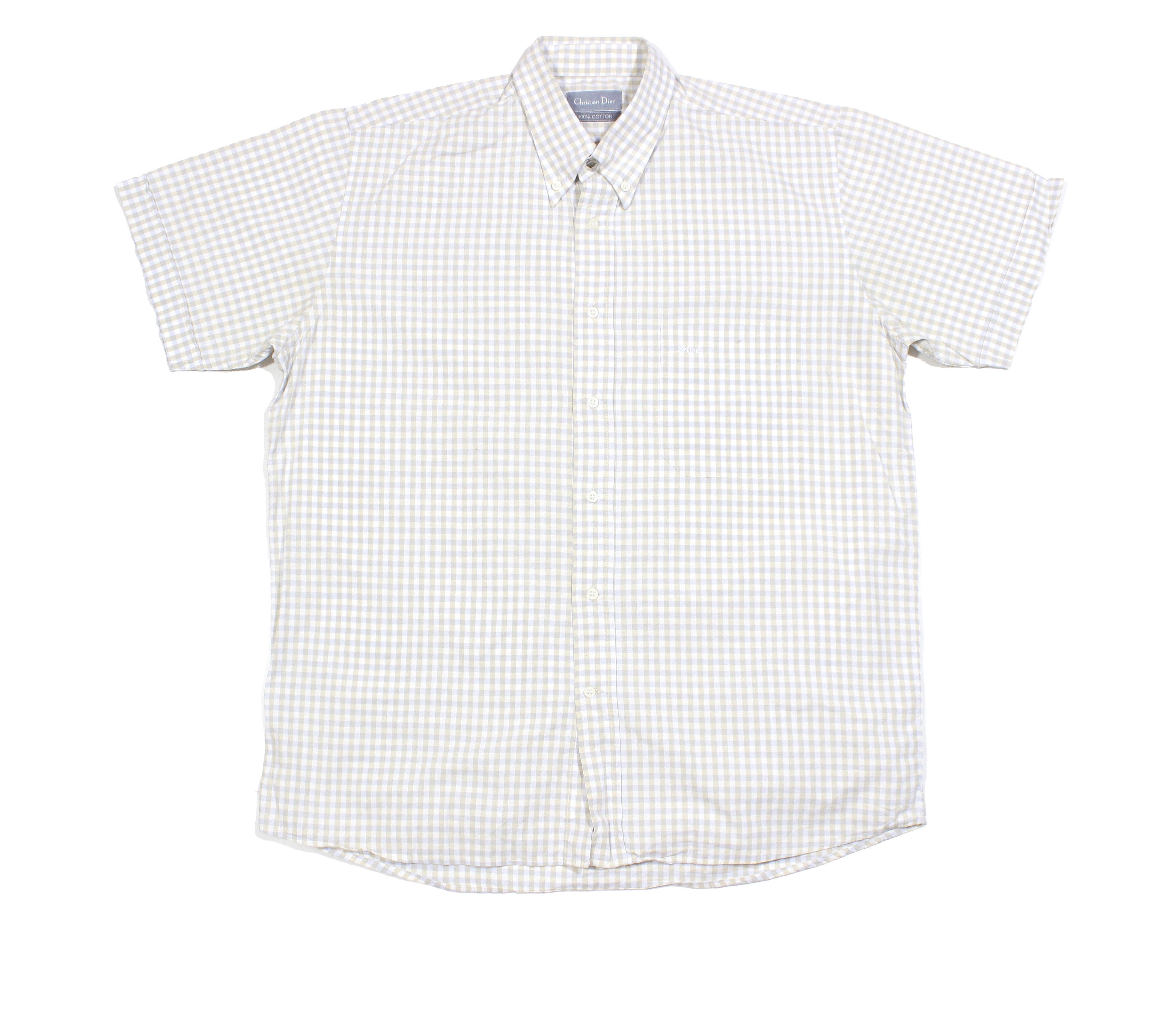 Dior 90S Logo Plaid Shortsleeve Shirt Vintage Size US XL / EU 56 / 4 - 1 Thumbnail