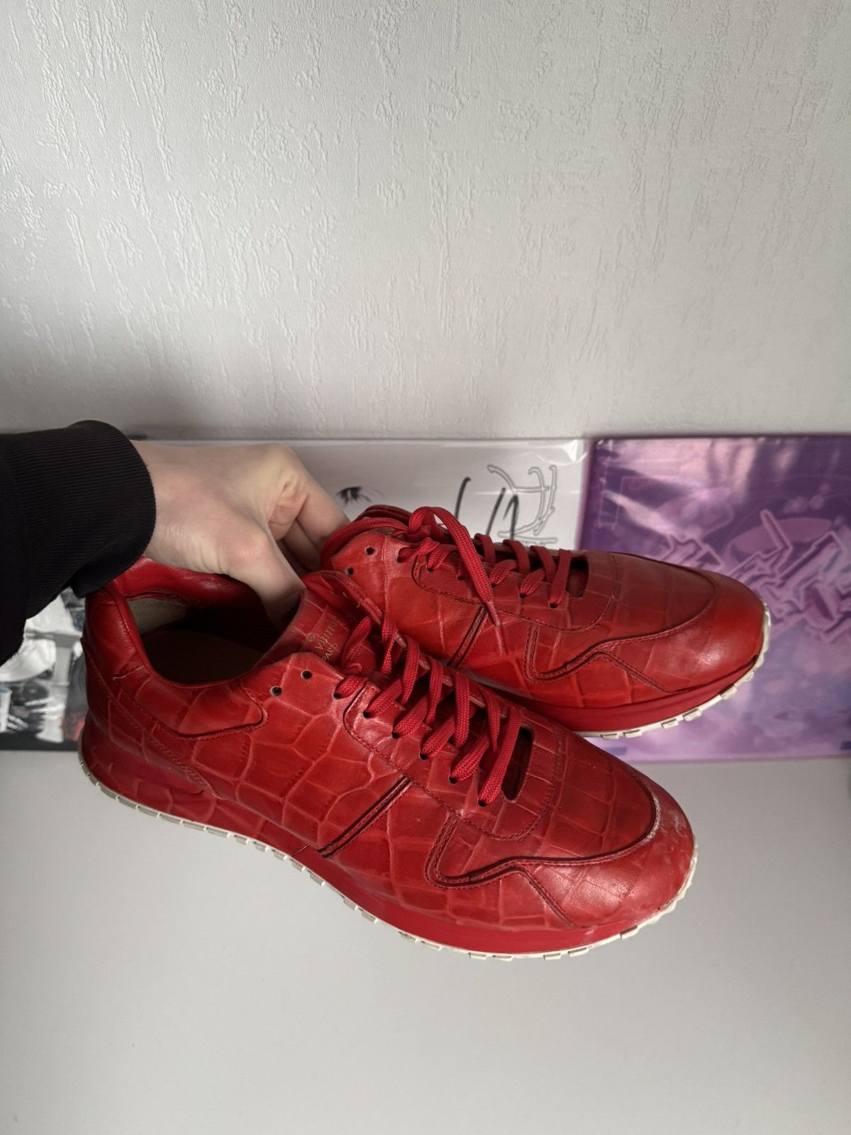 Louis Vuitton Louis Vuitton Red Crocodile Embossed Leather Sneakers Luxury Size US 7.5 / EU 40-41 - 17 Thumbnail