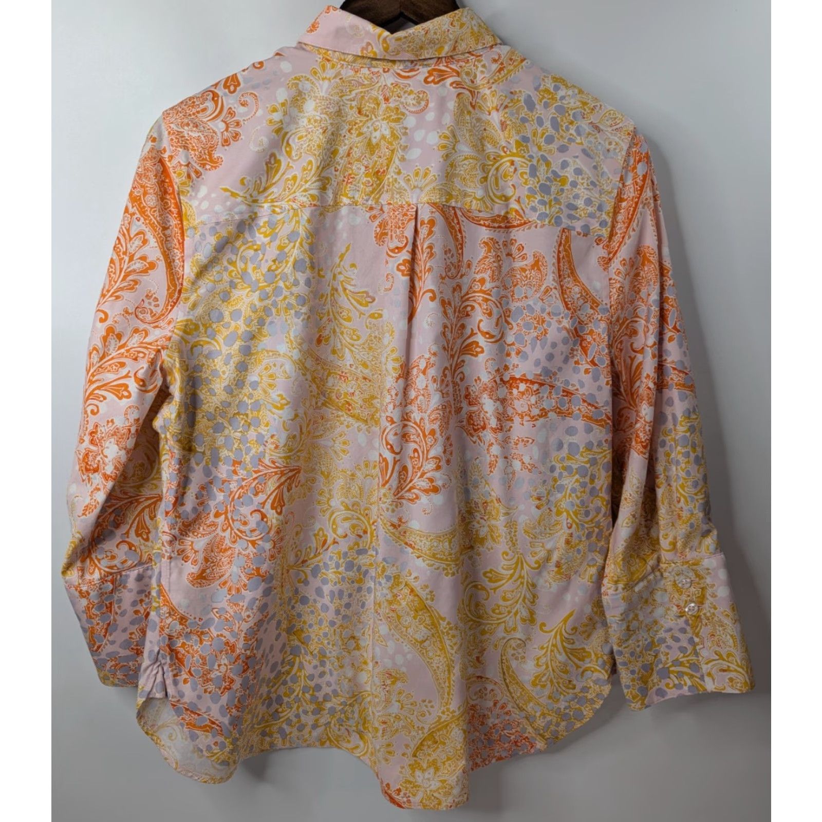 Vintage Chico’s Blouse Shirt Womens 2 Paisley No Iron Chic Stretch Button 3/4 Sleeve Collared Orange Cotton Spandex Size XS / US 0-2 / IT 36-38 - 4 Thumbnail
