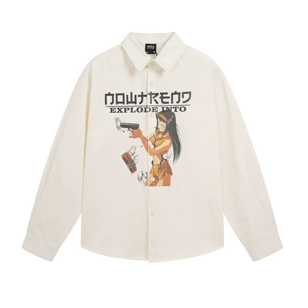 Vintage Japanese anime print men's casual loose long-sleeved shirt Size US M / EU 48-50 / 2 - 1 Thumbnail