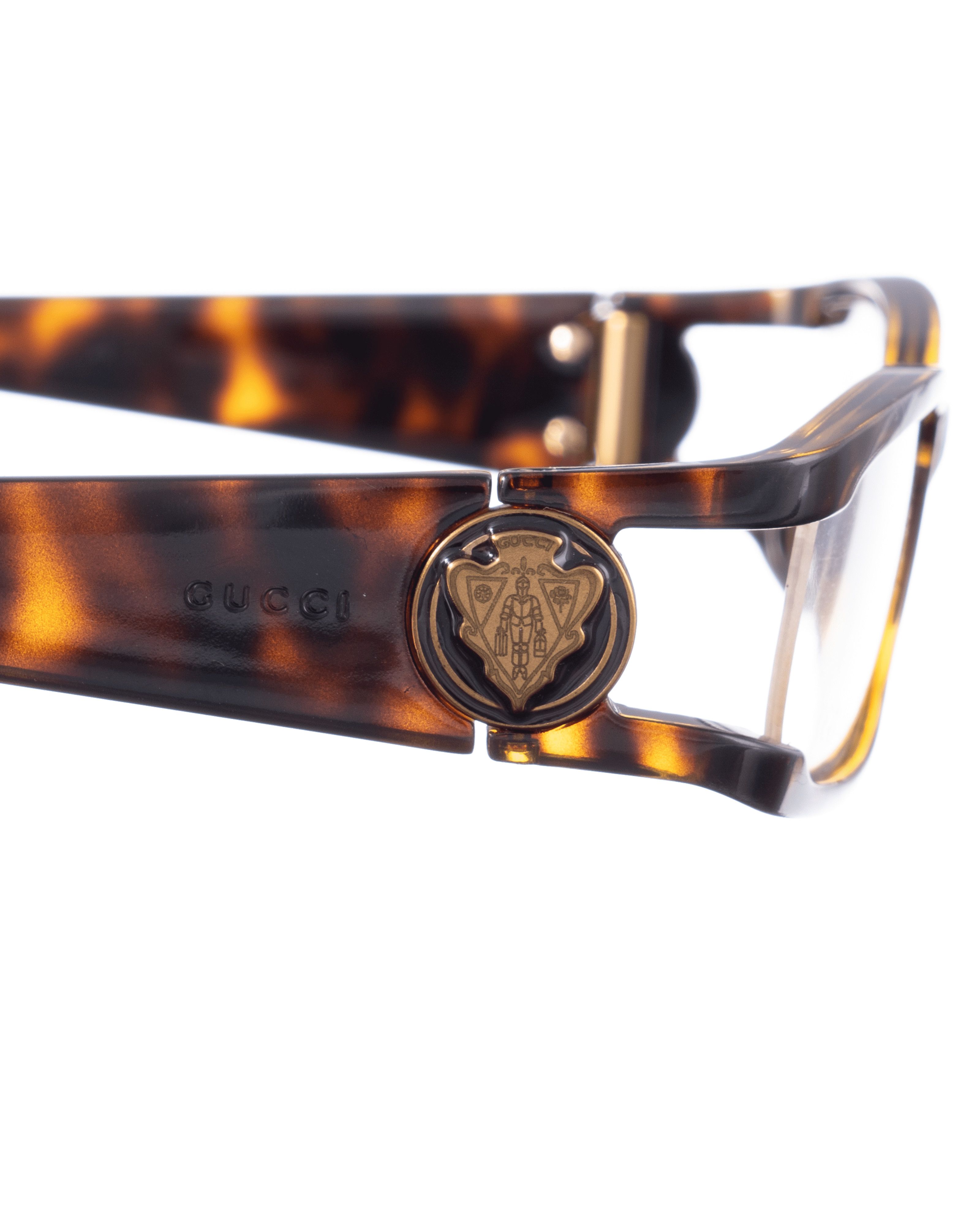 Gucci Gucci 00s Brown Rectangular Glasses with Gold Details Size ONE SIZE - 1 Thumbnail