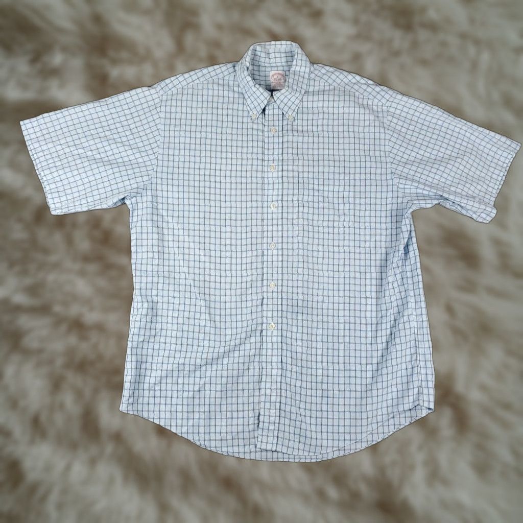 Brooks Brothers VINTAGE Brooks Brothers Shirt Men Large Blue Plaid Casual Button-Up Short Sleeve - Regular, Cotton, 346 Brand, Men’s Shirt Size US L / EU 52-54 / 3 - 1 Thumbnail