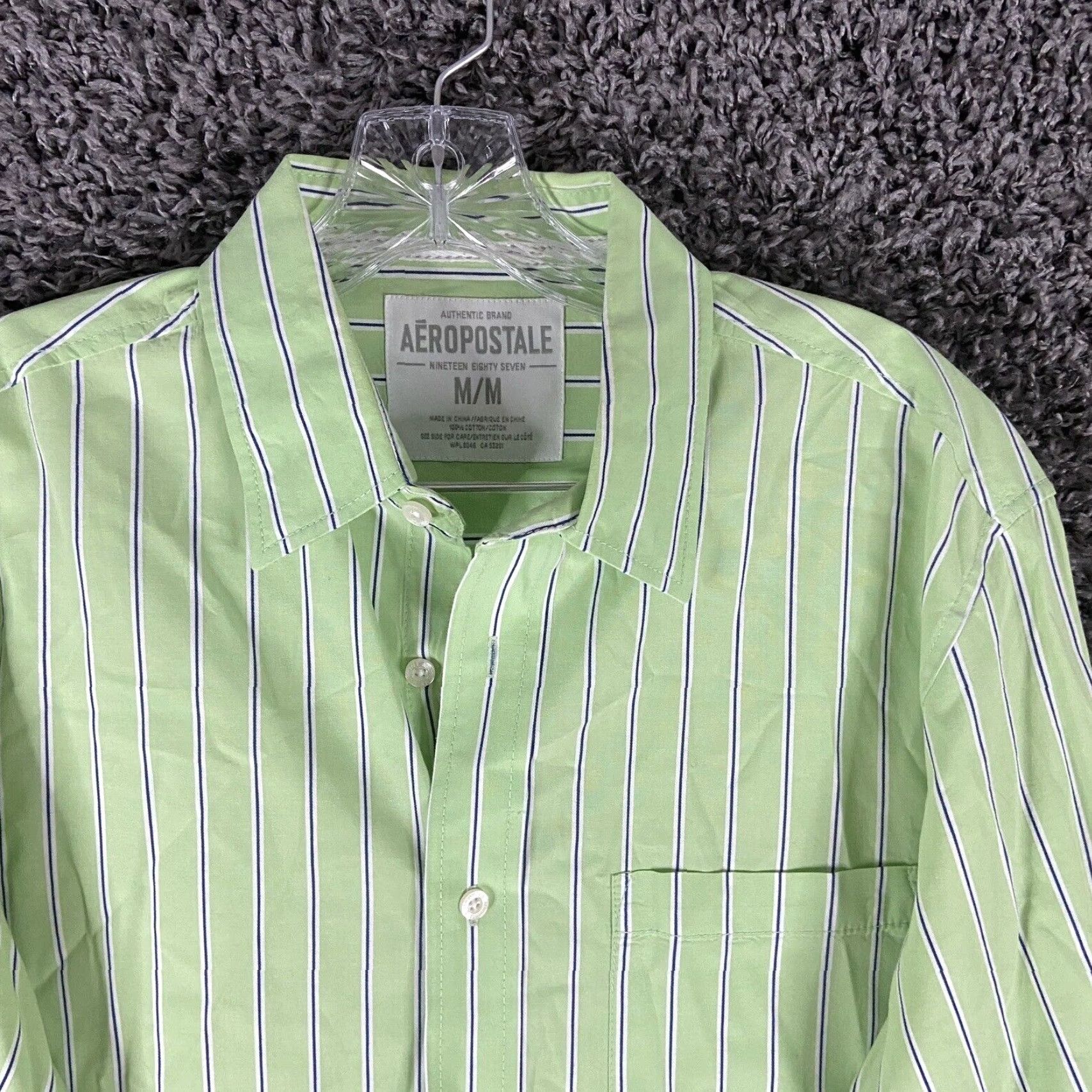 Aeropostale AeroPostale Button-Up Shirt Men M Green Striped Long Sleeve size M Size US M / EU 48-50 / 2 - 5 Thumbnail
