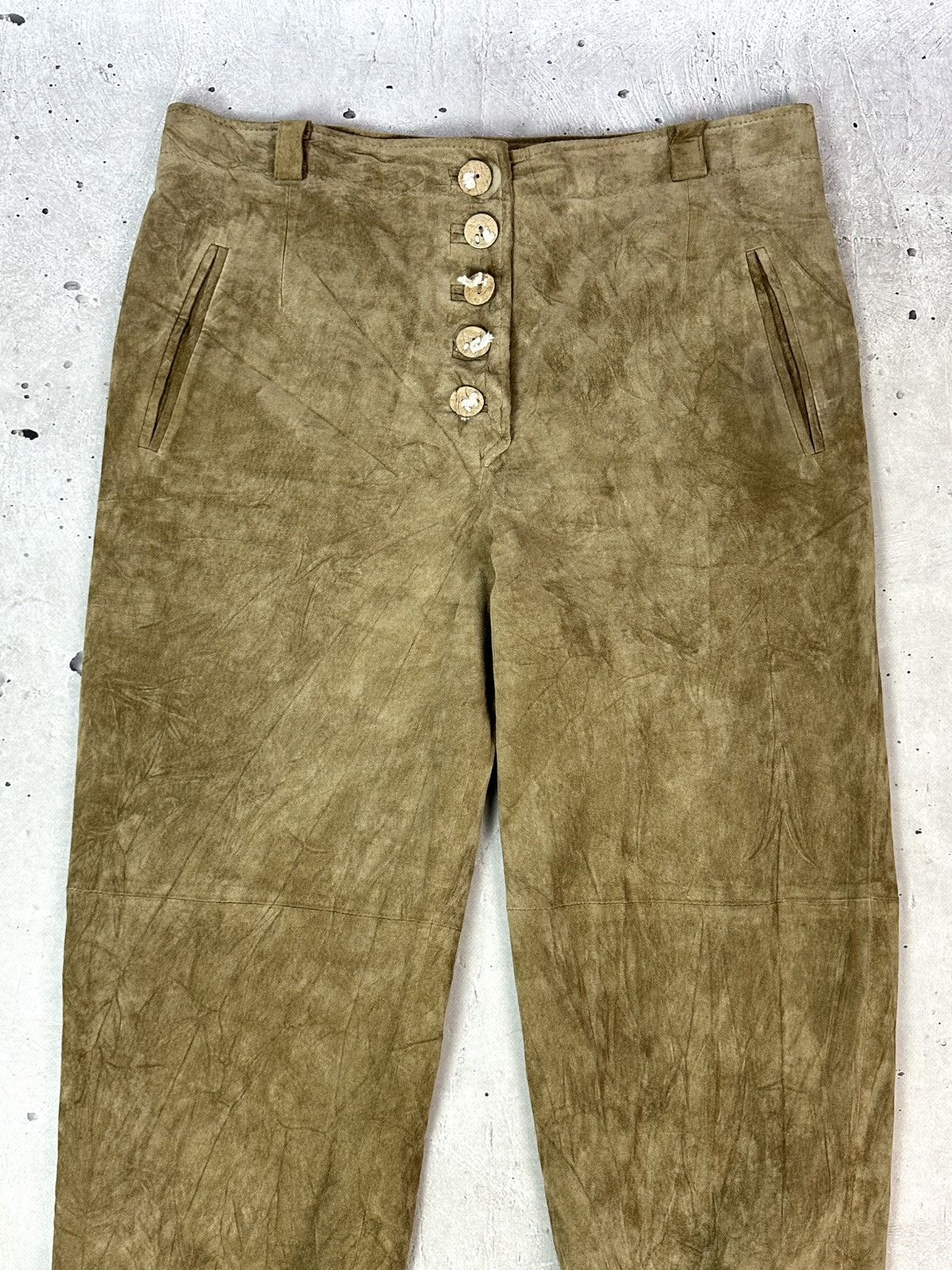 Leather Vintage Landhaus Suede Beige Wooden Parts Women’s Pants Size 36" / US 14 / IT 50 - 6 Thumbnail