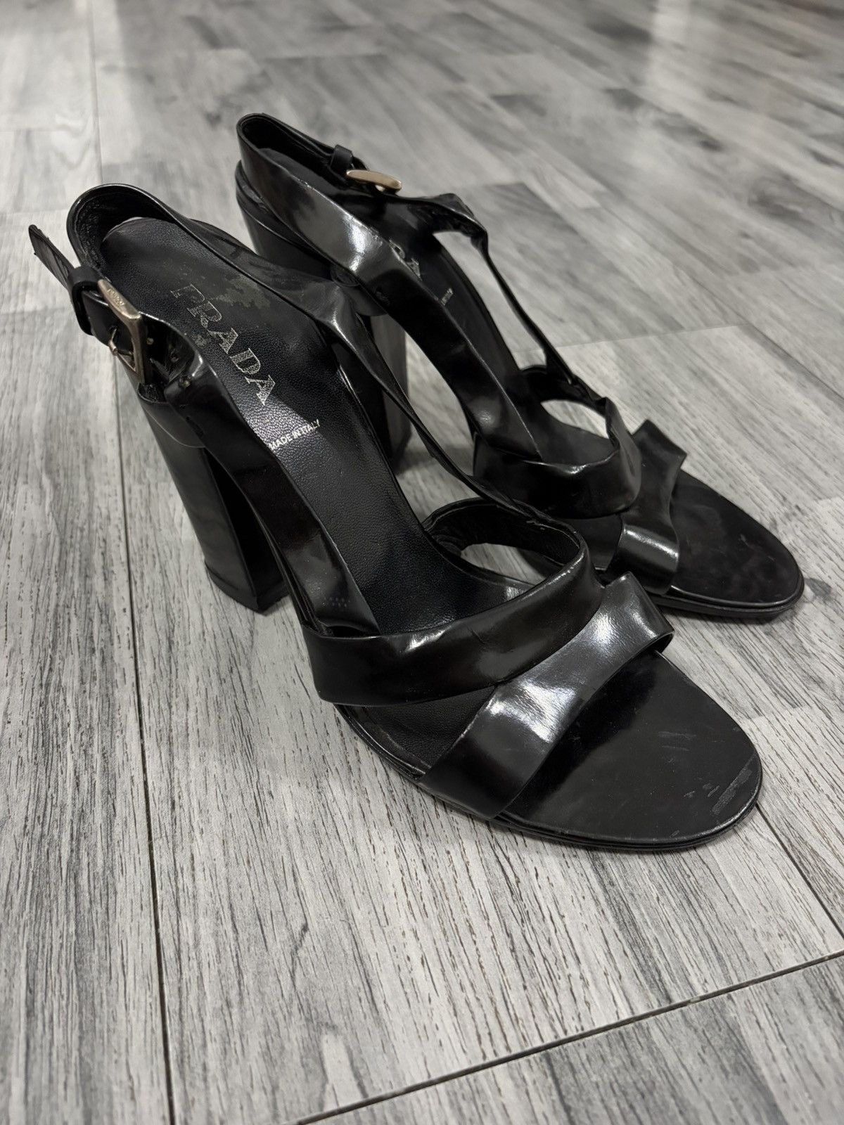 Prada Prada Black Patent Leather T-Strap Block Heels Size US 9 / IT 39 - 1 Thumbnail