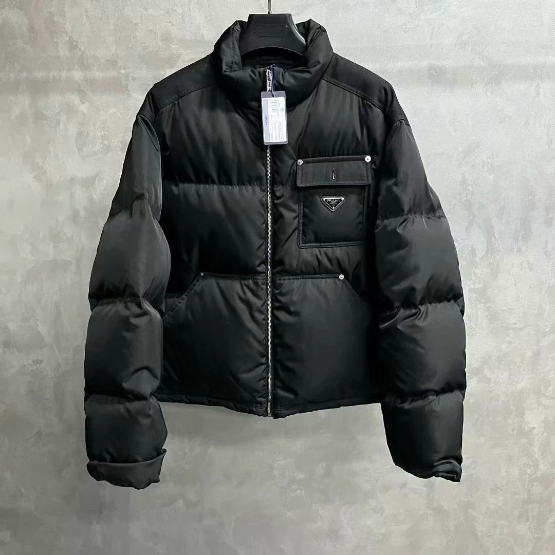 prada black fitted cropped puffer jacket