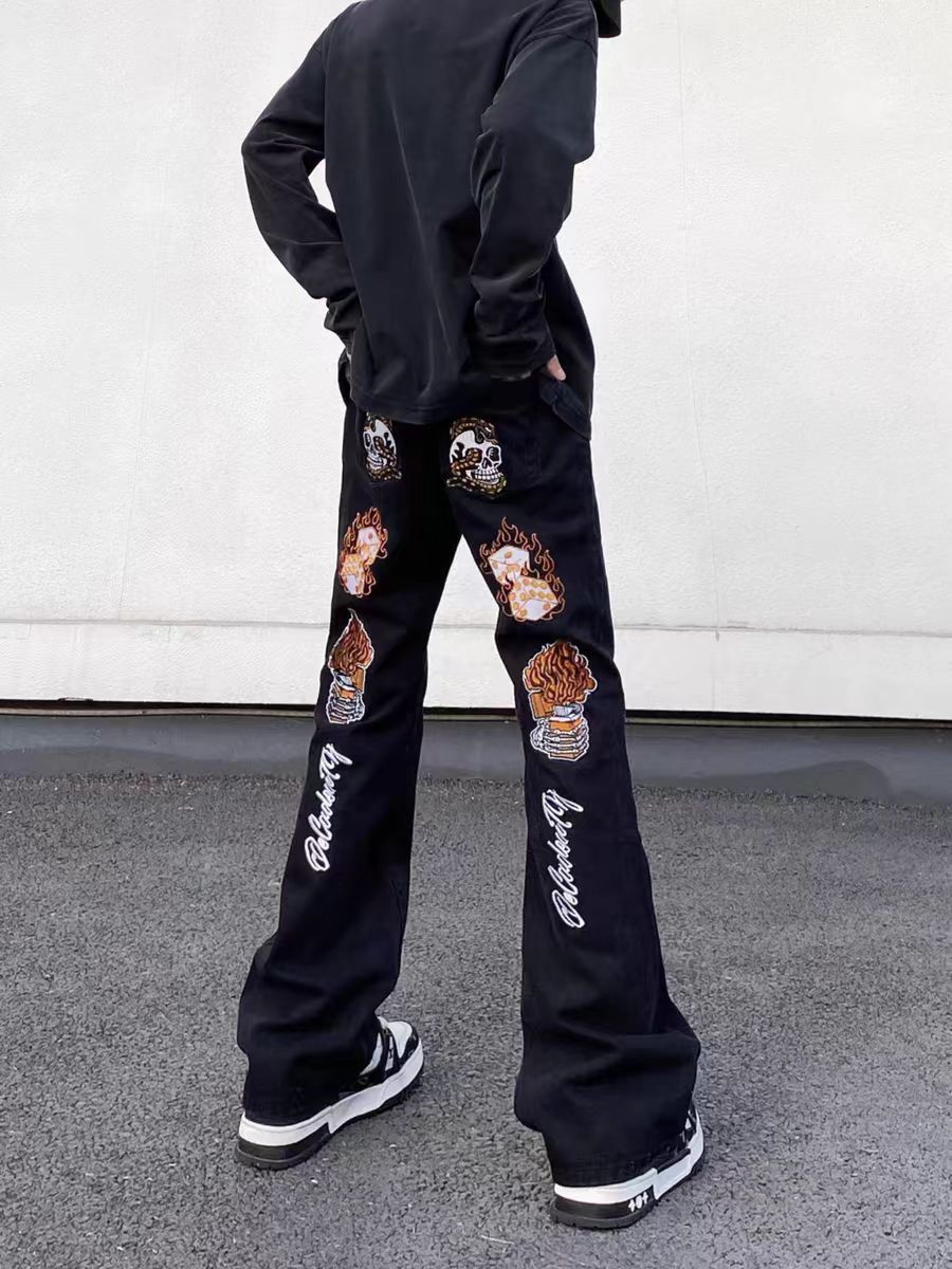 Designer × Jean × Vintage Street Hip Hop Embroidered Micro Flare Jeans Size US 34 / EU 50 - 1 Thumbnail