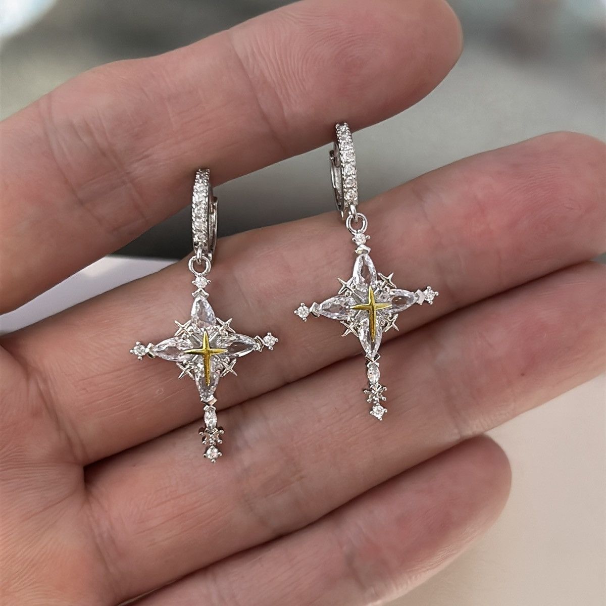 Other CZ Cross Dangle Drop Earrings for Men Women Hip Hop Unisex Size ONE SIZE - 1 Thumbnail