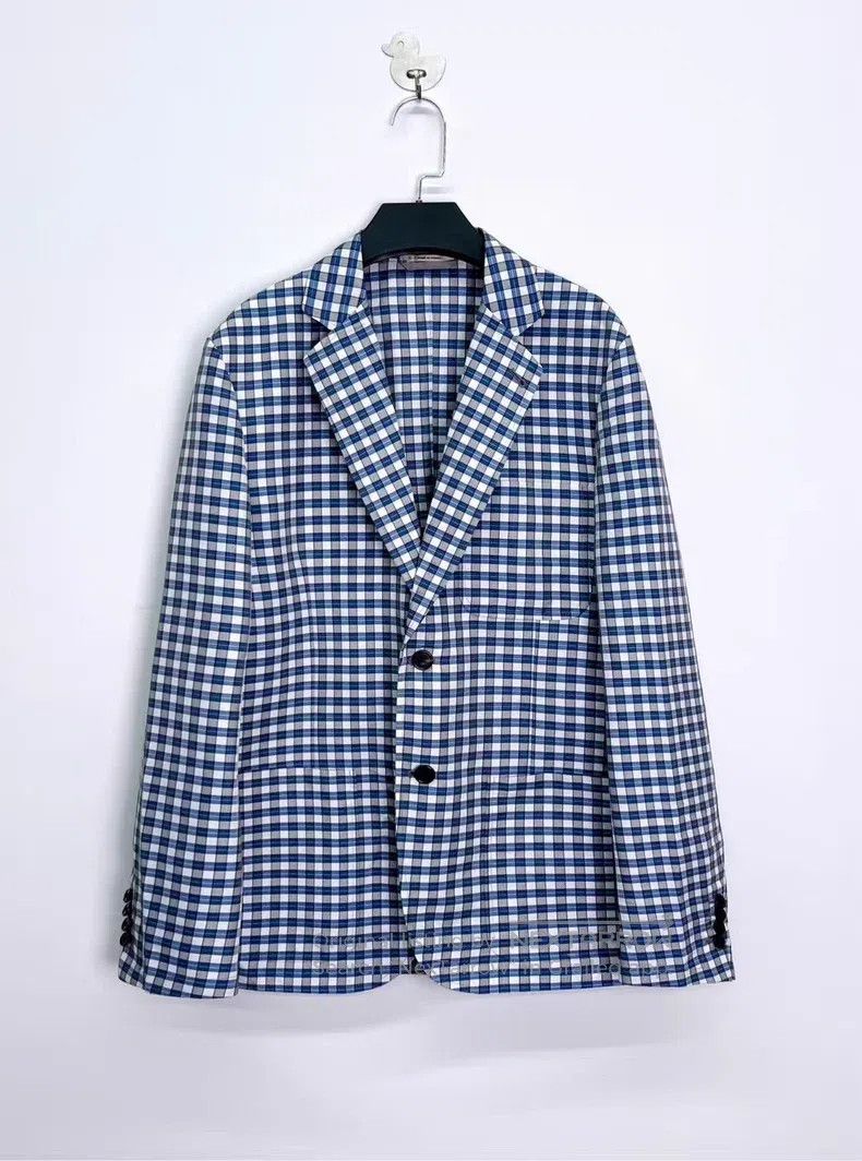 Hermes Hermes Blue-Gray Plaid Full-Print Three-Pocket Jacket Blaz Size 48L - 1 Thumbnail