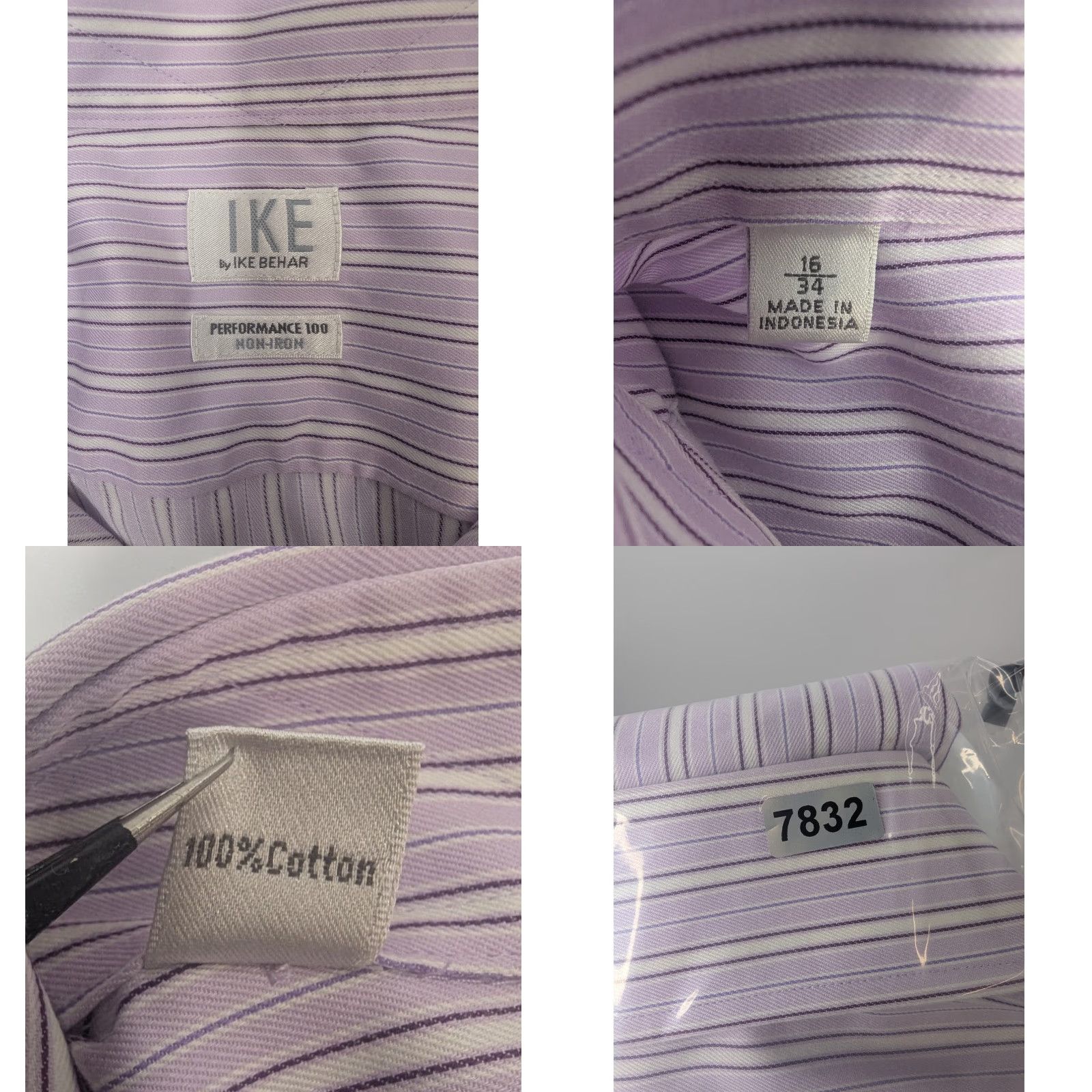 Ike Behar IKE BEHAR Shirt Mens 16 34 Purple Stripe Performance Non Iron Long Sleeve Dress Shirt Mens Regular 100% Cotton Purple Stripe Vintage No Size US L / EU 52-54 / 3 - 8 Thumbnail
