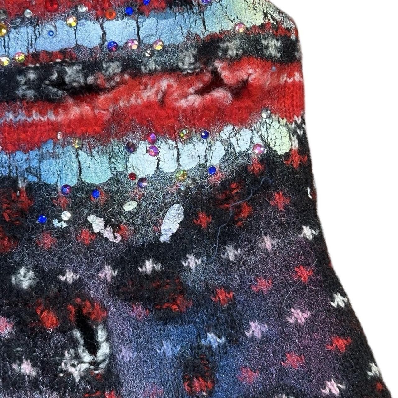 Other ASTROBOI* Distressed Fair Isle Black/Red Rhinestone Beanie Size ONE SIZE - 7 Thumbnail