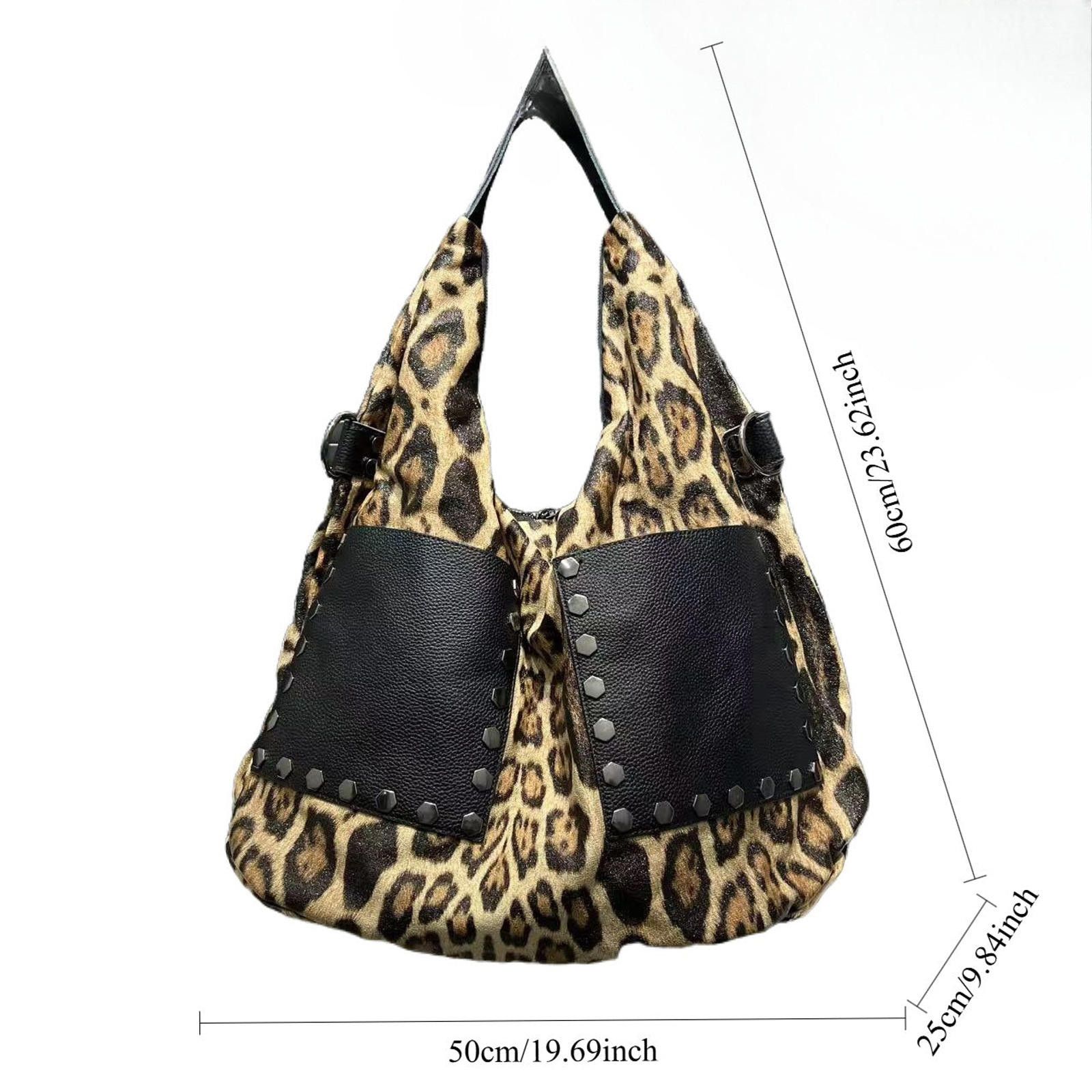Vintage Leopard Print Large Shoulder Bag with Studded Pockets Size ONE SIZE - 5 Thumbnail