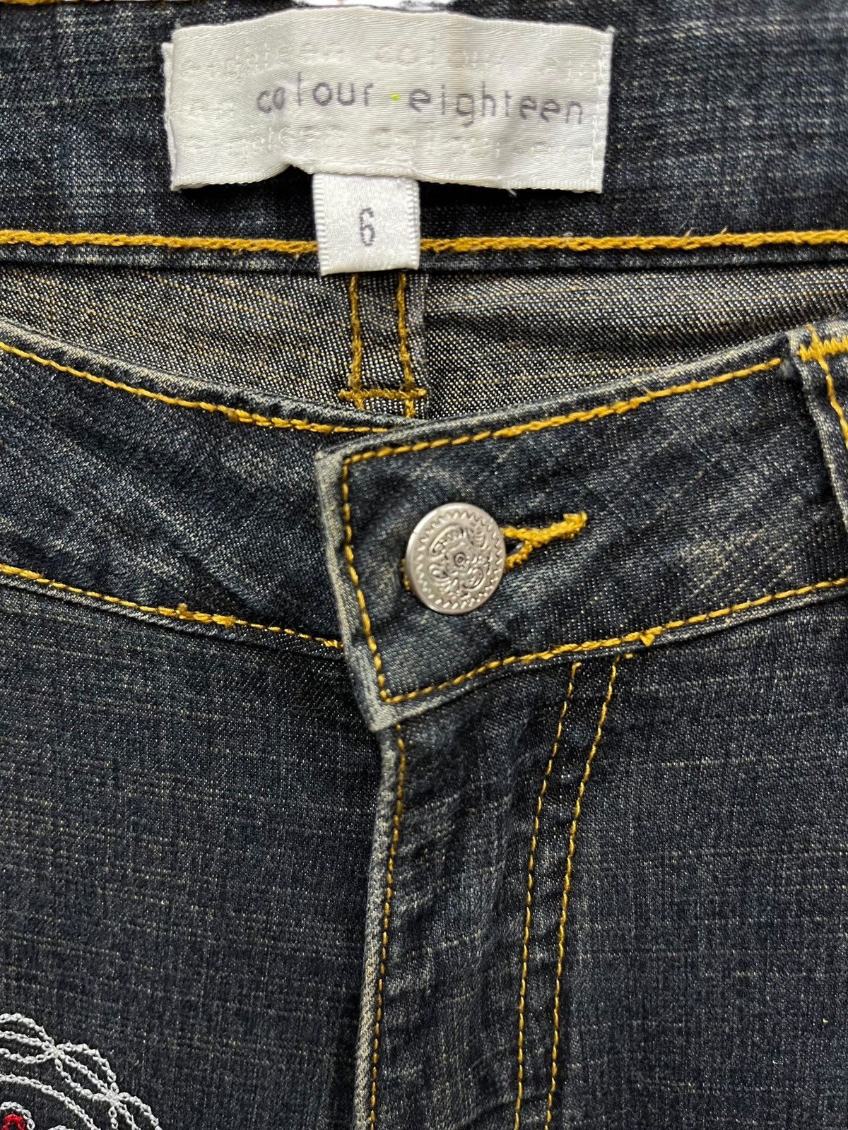 Colours × Japanese Brand 🌸Hippie EMBROIDERY Stretch Denim Flare Murakami Style Size US 28 / EU 44 - 7 Thumbnail