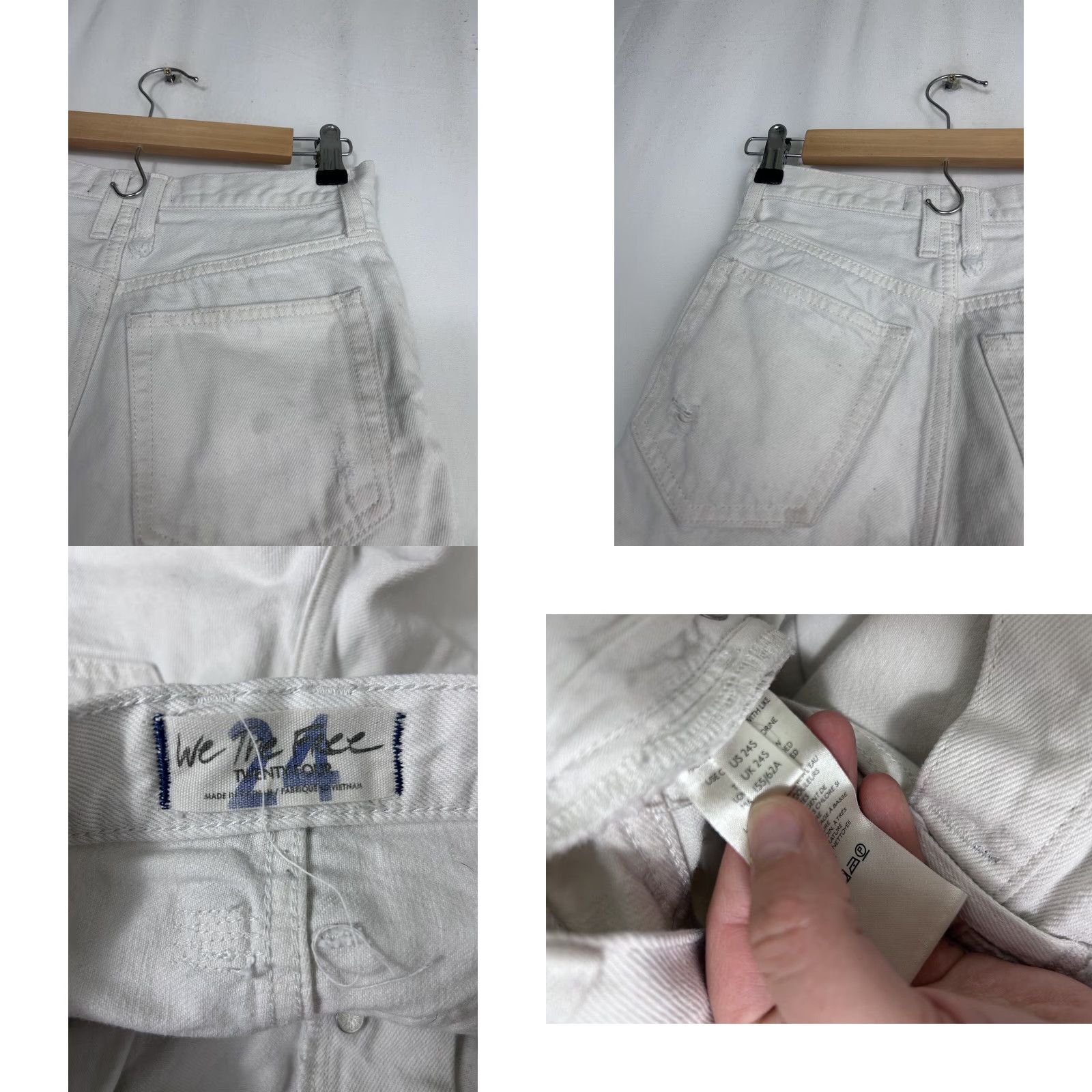 Vintage We The Free White Cotton Denim Distressed High Waisted Cut-Off Shorts Womens Size 24 26 Inseam 4in Size 42" / US 20 - 9 Thumbnail