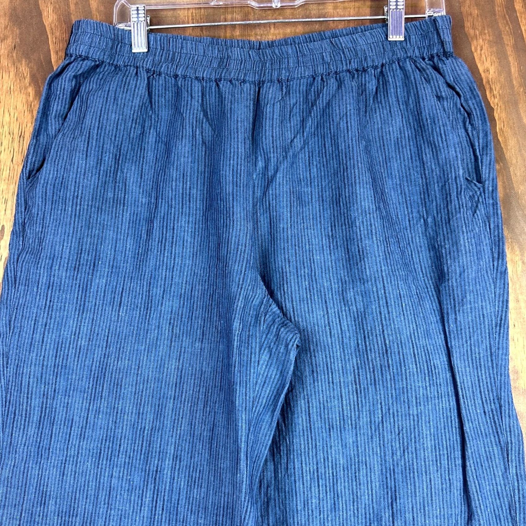 Michael Kors Michael Kors Womens Pants Blue Black Striped Pull On Paperbag 10 Wide-Leg Lightweight Front Flat Front Elastic Waist Pockets Mens Womens Boys Girls Size 24" / US 00 / IT 34 - 2 Thumbnail