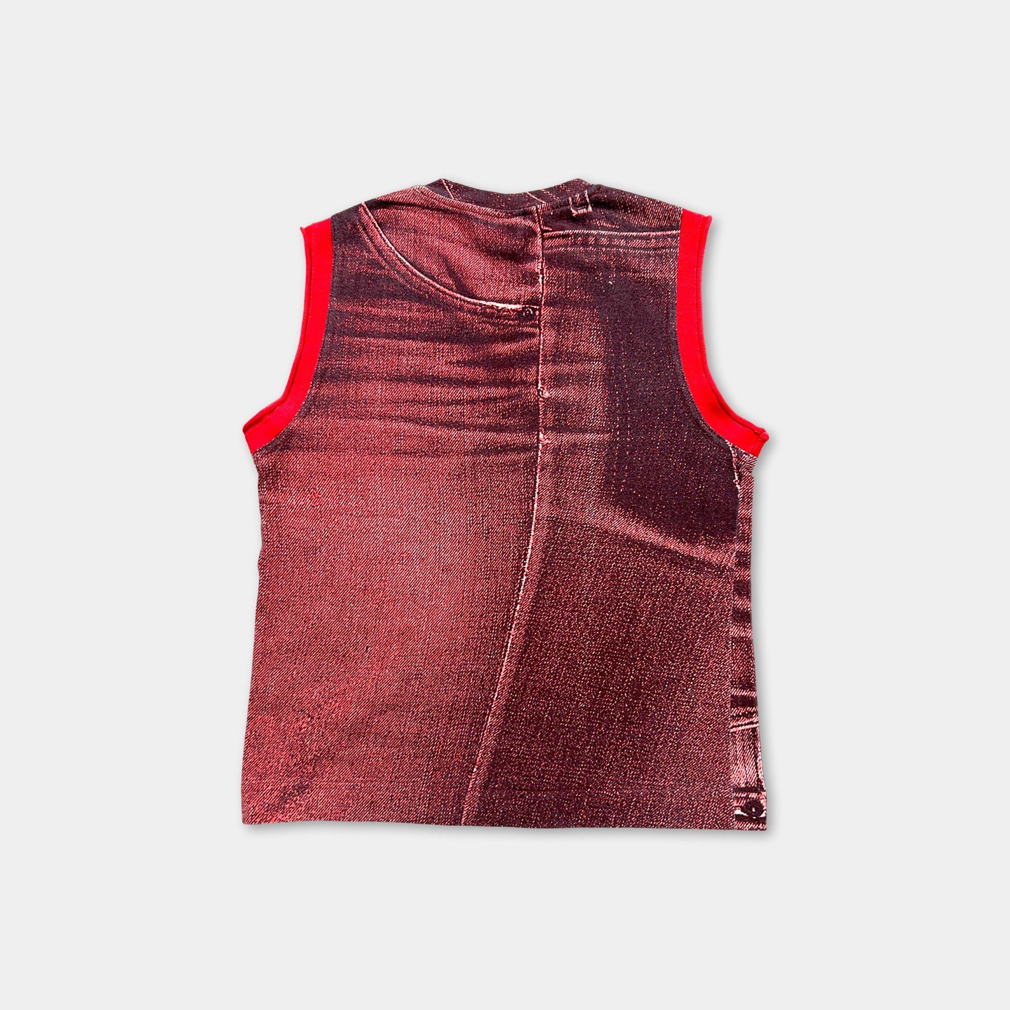 Roberto Cavalli Just Cavalli Red Denim Pattern Sleeveless T-Shirt Size S / US 4 / IT 40 - 5 Thumbnail