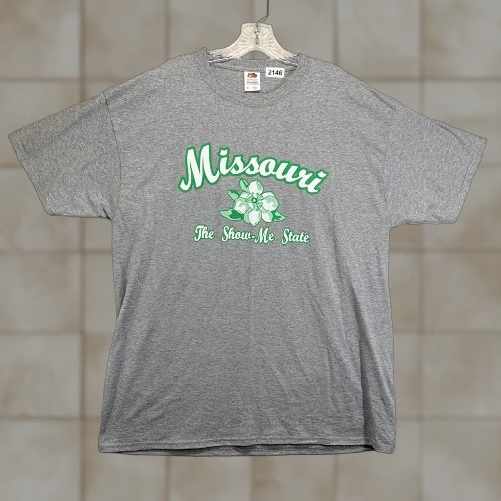 Fruit Of The Loom Missouri T Shirt Mens XL The Show Me State Hawthorn Blossom Gray EUC Fruit of the Loom Logo Knit Crew Neck Short Sleeve Art American Unisex Adults XS? Size US XL / EU 56 / 4 - 1 Thumbnail