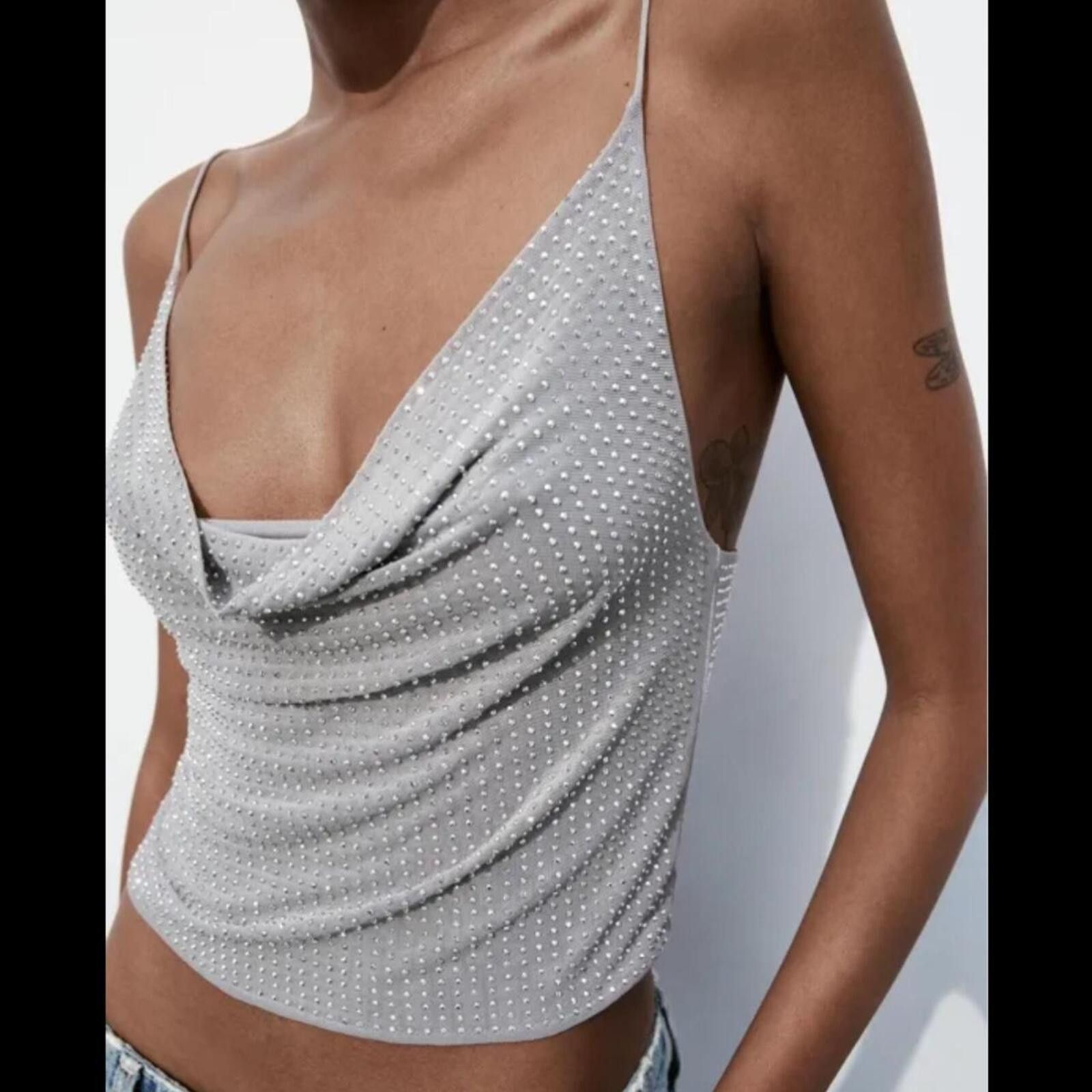 Zara Zara - [ ] Rhinestone Tulle Top Size S / US 4 / IT 40 - 4 Thumbnail
