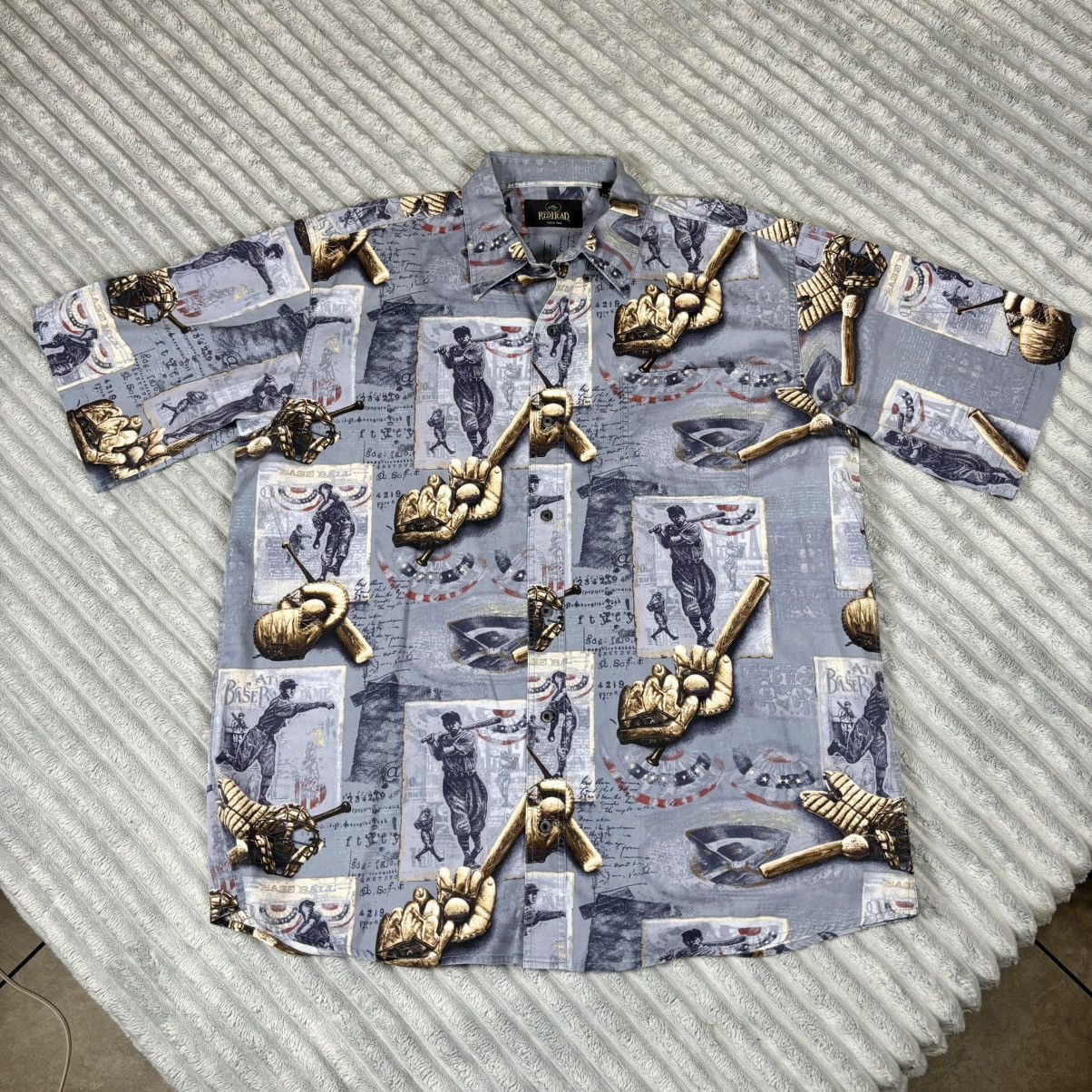 Redhead RedHead Mens L Short-sleeve Button Down Shirt Baseball VTG Size US L / EU 52-54 / 3 - 1 Thumbnail