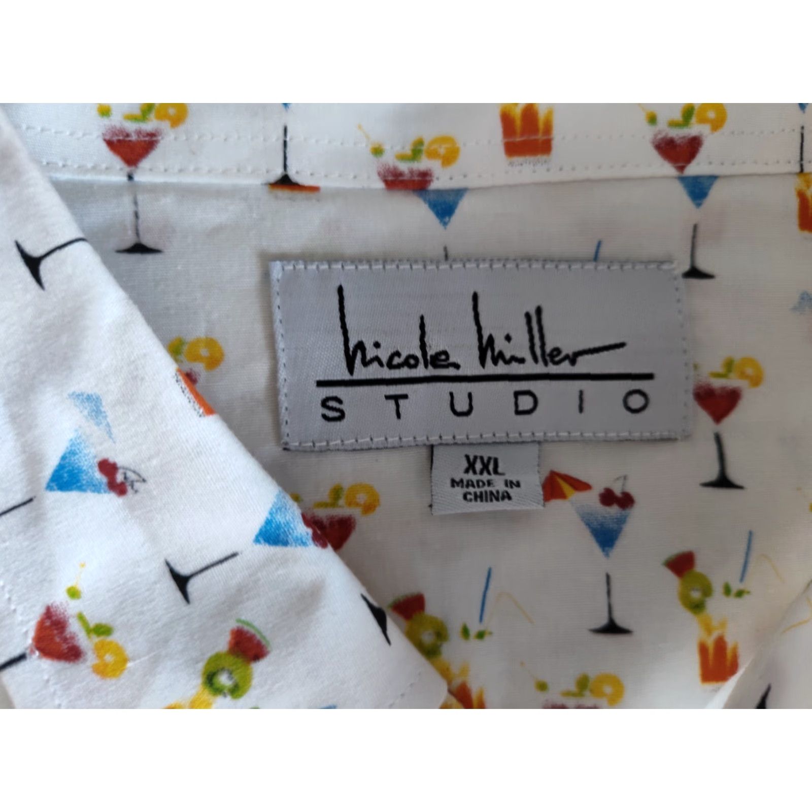 Nicole Miller NICOLE MILLER Studio Button-Up Shirt Mens Short Sleeve Cocktail Print 2XL White Mixed Drinks Size US XXL / EU 58 / 5 - 7 Thumbnail