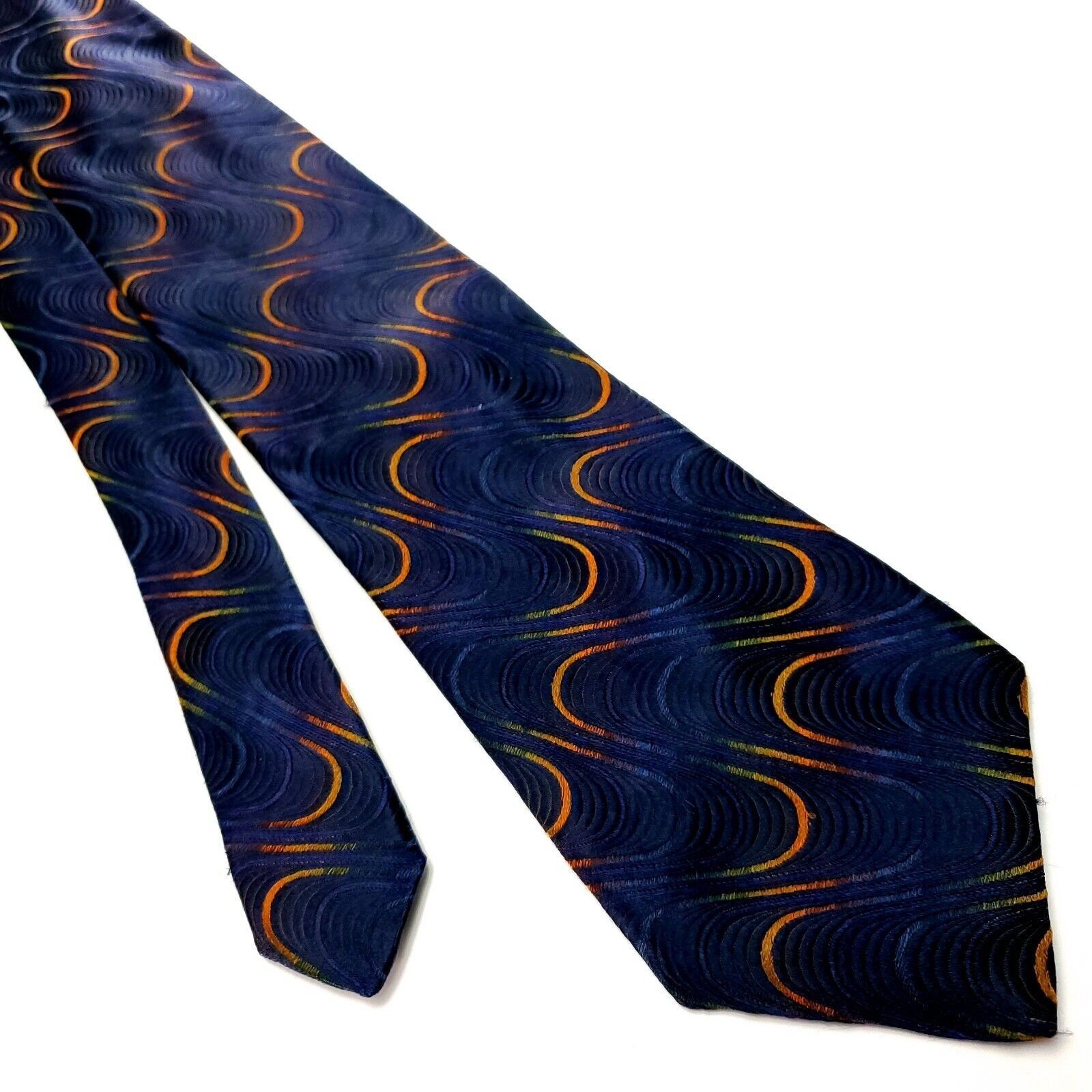 Barneys New York Barney's New York Dark Blue Silk Tie Woven Long Graphic Nove Size ONE SIZE - 1 Thumbnail