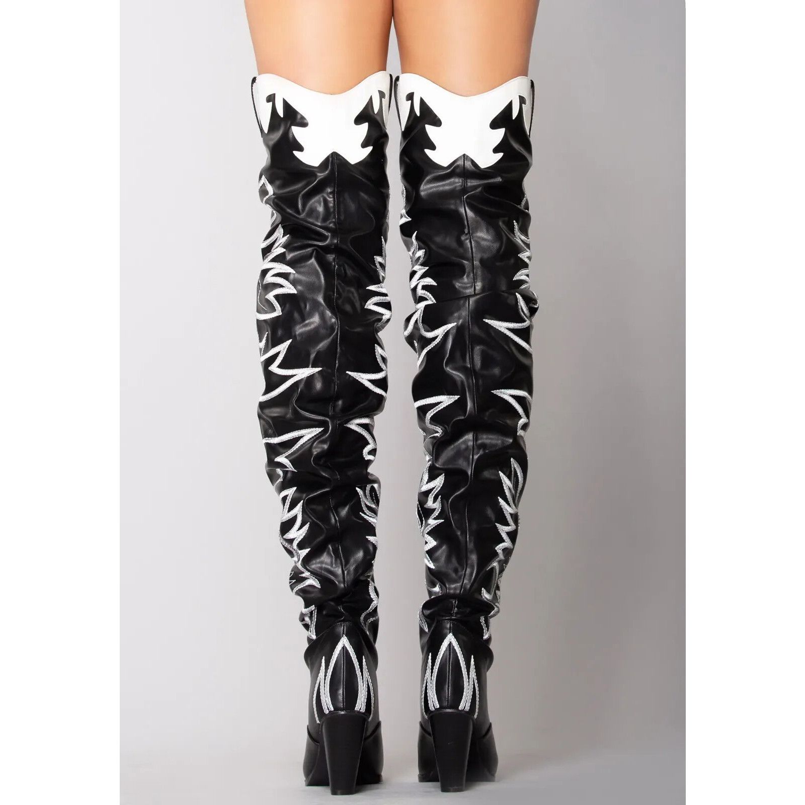 Other Kelsey 21 Rock Star Black & White Western Slouch OTK Thigh H Size US 9 / IT 39 - 5 Thumbnail