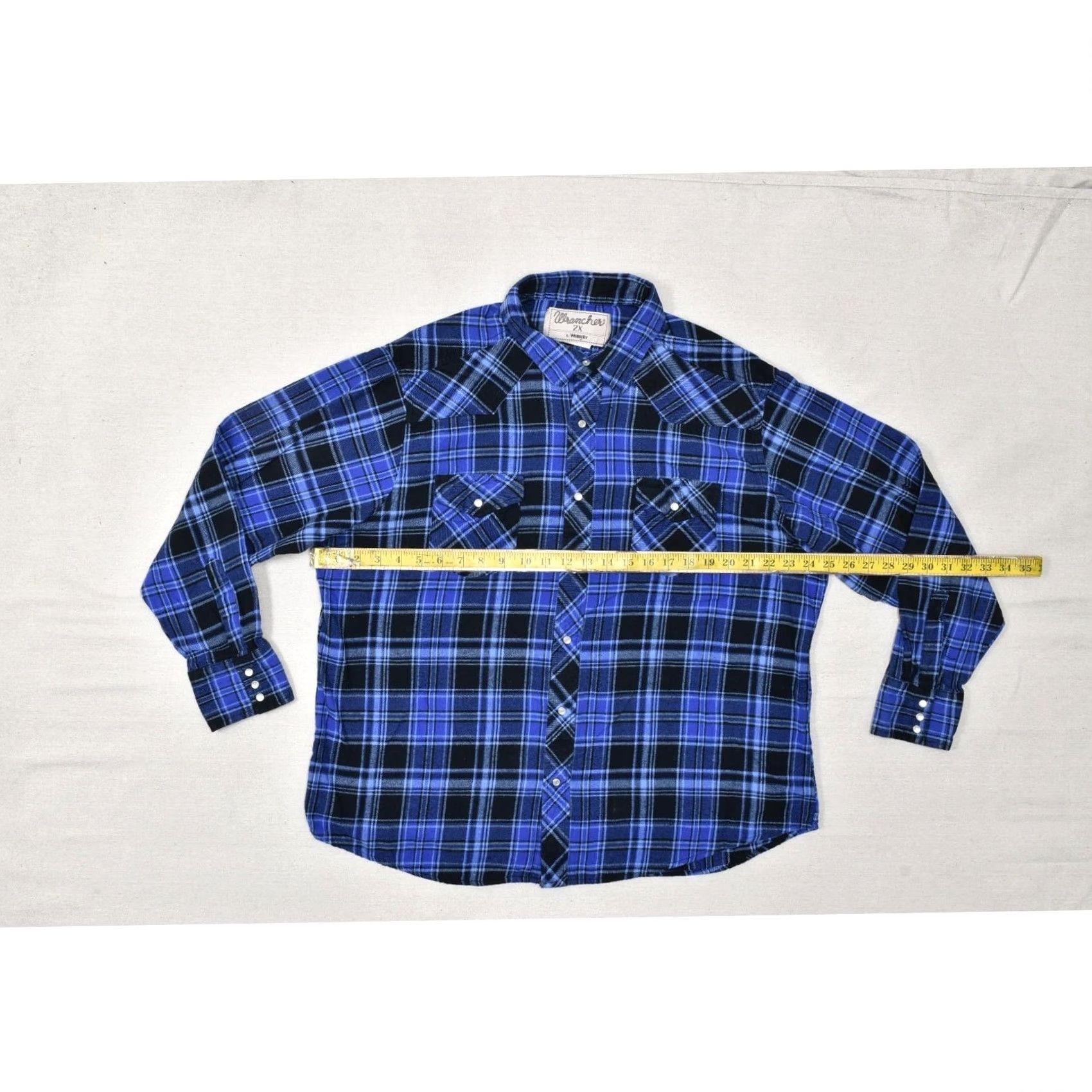 Wrangler WRANGLER Wrancher Men 2X Blue Black Plaid Flannel Western Pearl Snap Long Sleeve Shirt Size US XXL / EU 58 / 5 - 4 Thumbnail