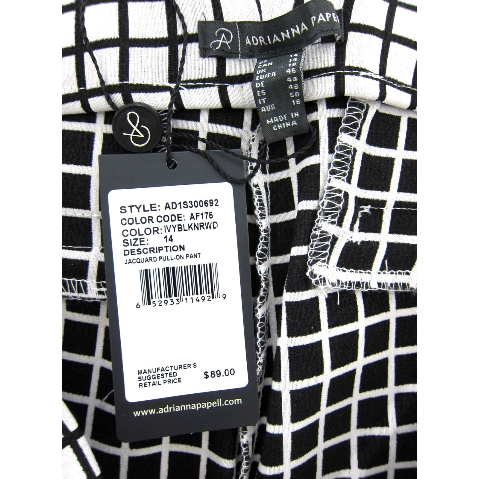 Adrianna Papell Adrianna Papell Pants Plaid Pull On NWT Black White Jacquard Stretch 14 Women Size 36" / US 14 / IT 50 - 3 Thumbnail
