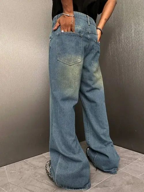 Jean Washed Distressed Jeans Flared Leg Size US 34 / EU 50 - 2 Thumbnail