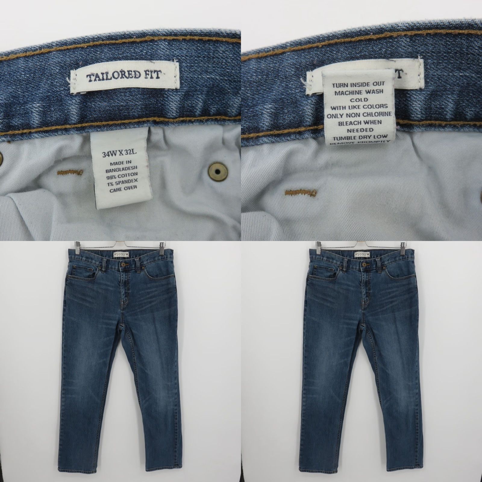 Jos A Bank Jeans Men 34W 32L Tailored Fit Denim Blue Cotton Blend 5-Pocket Inseam 32in Straight Pants