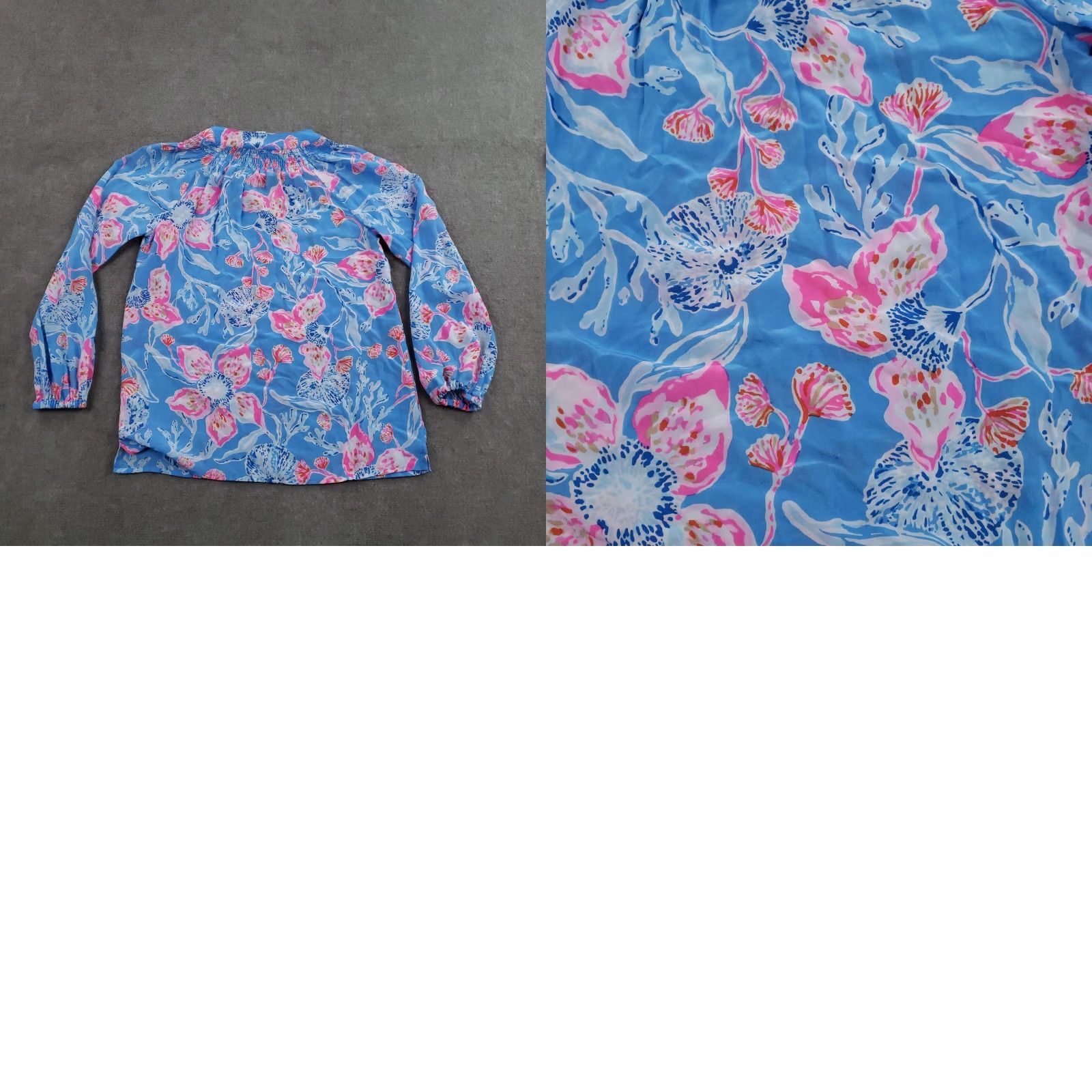 Lilly Pulitzer Lilly Pulitzer Shirt Womens XXS Blue Pink Floral 100% Silk Long Sleeve Top Size XXS / US 00 / IT 34 - 8 Thumbnail