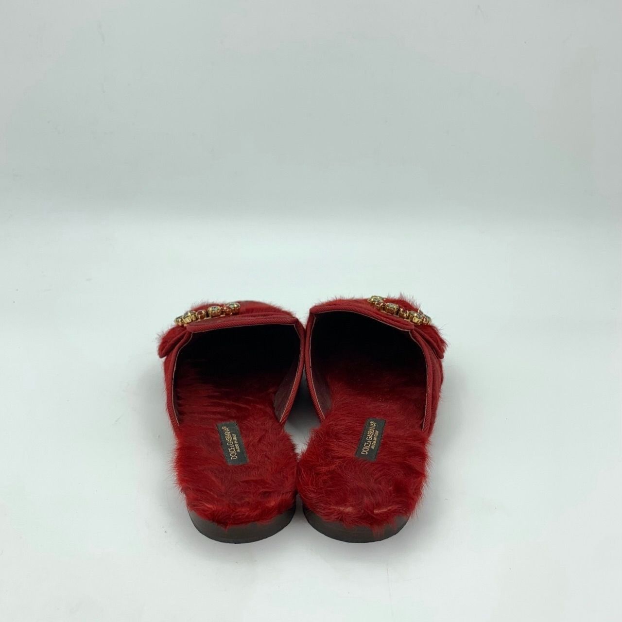 Dolce & Gabbana Dolce & Gabbana Red Fur Mule Slides With Jeweled Buckle Size US 6 / IT 36 - 5 Thumbnail