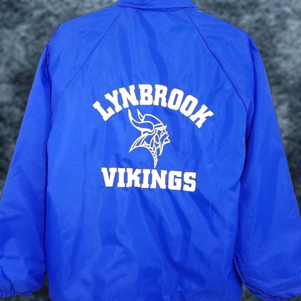 Vintage VINTAGE Lynbrook Vikings Jacket Mens Large Blue 90s San Jose Made In USA Cardinal Windbreaker Nylon Lining Fleece Reversible? (no) Size US L / EU 52-54 / 3 - 1 Thumbnail