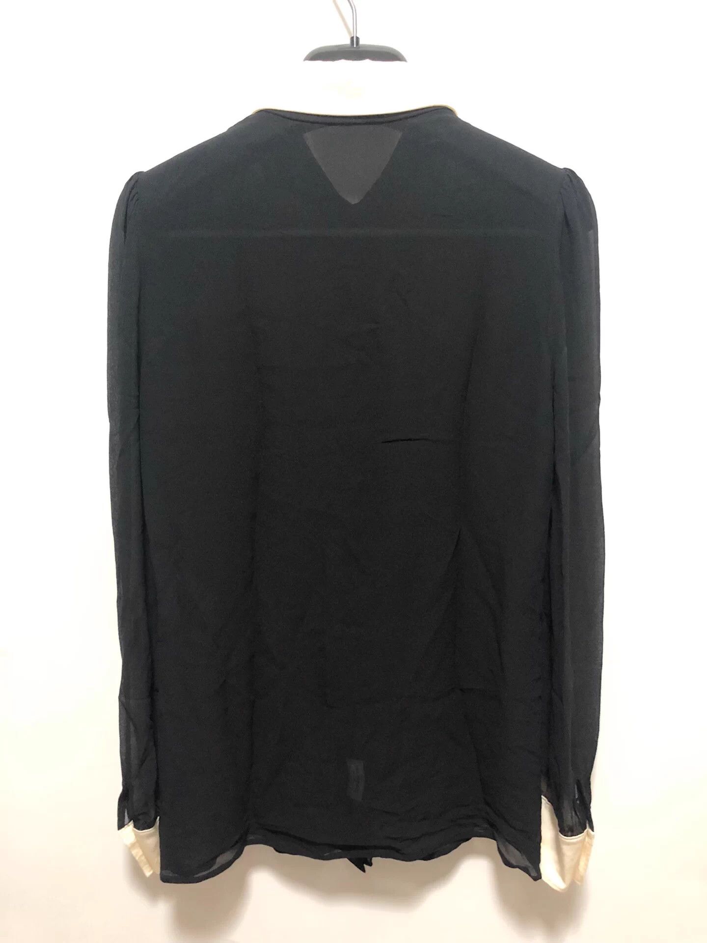 Saint Laurent Paris Saint Laurent SLP Black White Peak Collar Silk Sheer Shirt Size XS / US 0-2 / IT 36-38 - 2 Thumbnail