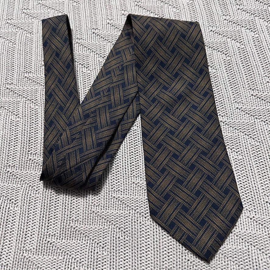 Barneys New York Barney's navy and bronze basketweave Italian silk tie Size ONE SIZE - 1 Thumbnail