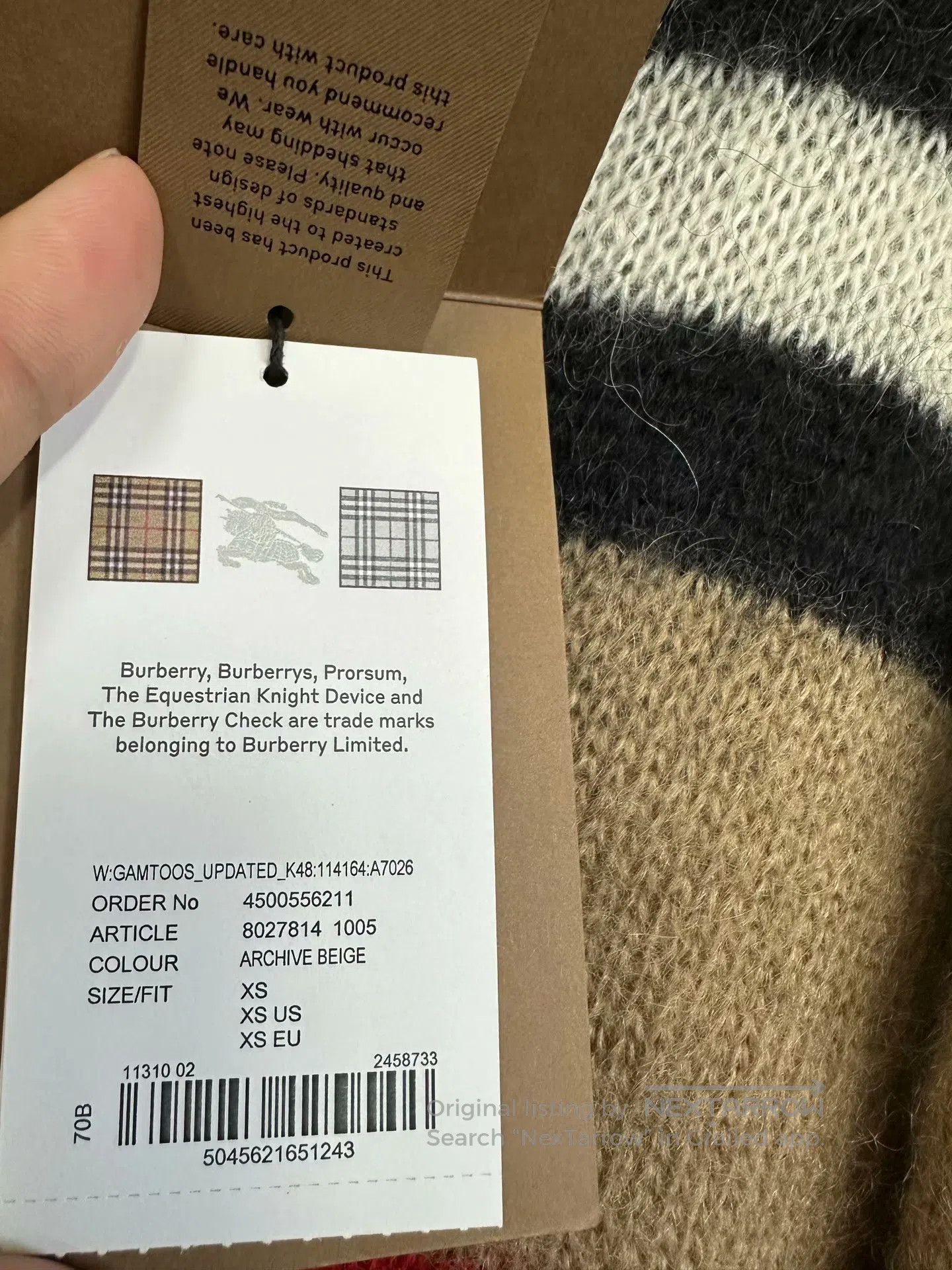Burberry Burberry Khaki Striped Mohair Knit Cardigan| Size US XS / EU 42 / 0 - 5 Thumbnail