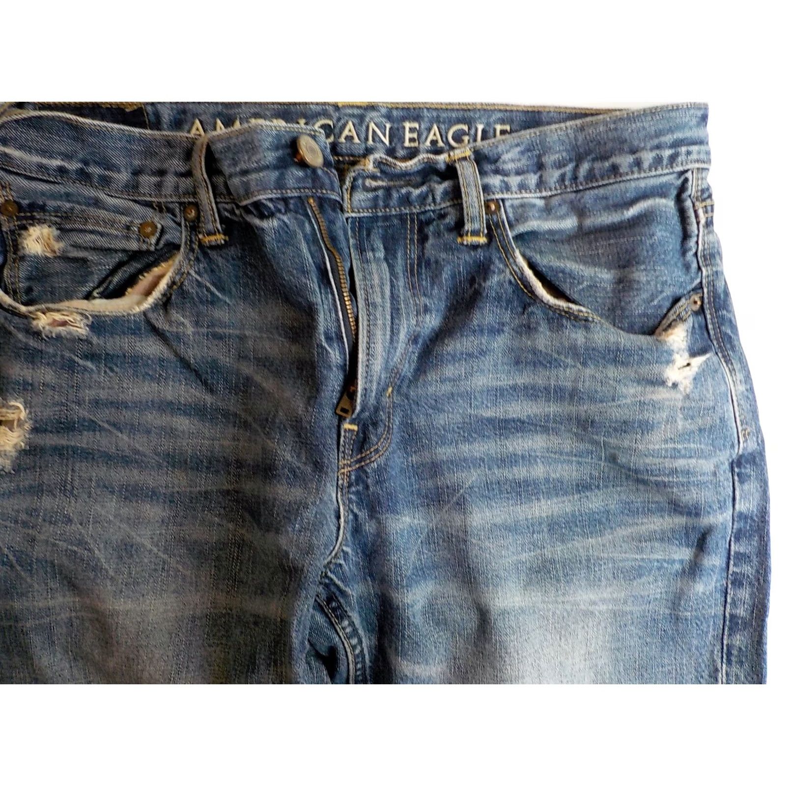 American Eagle Outfitters AMERICAN EAGLE Bootcut Distressed Men's Jeans-Blue-Cotton-SZ 34/33 Jeans Size US 34 / EU 50 - 4 Thumbnail