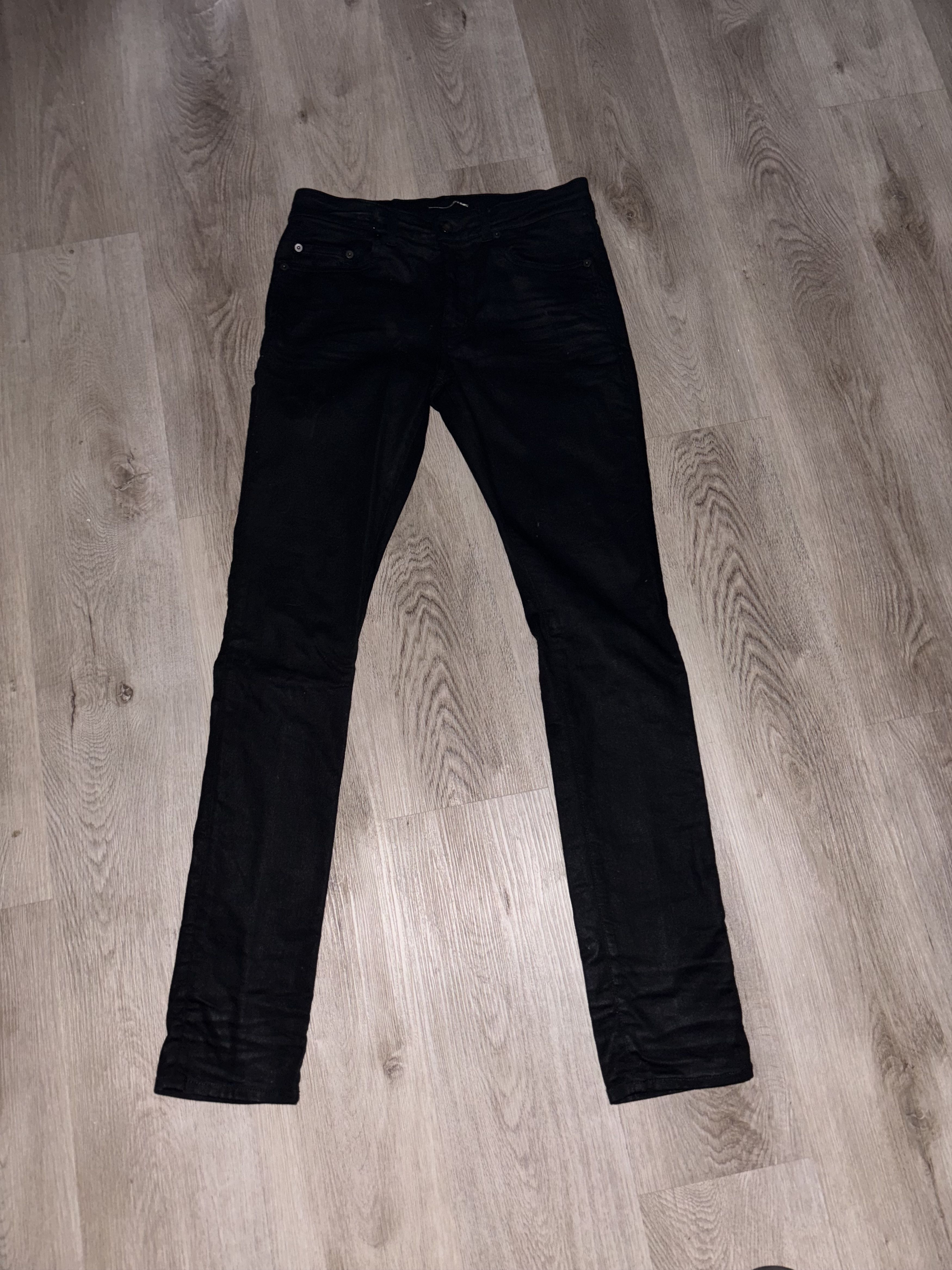 image of Saint Laurent Paris Waxed D02 Skinny Jeans in Black, Men's (Size 30)