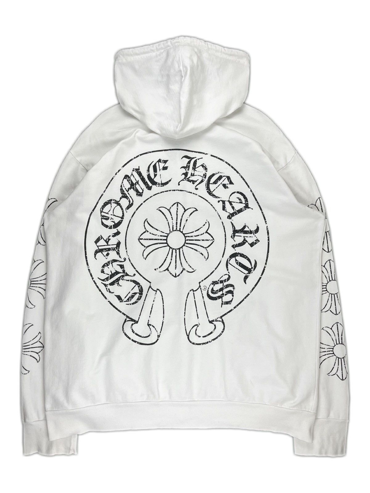 image of Chrome Hearts Plus Sleeve Horseshoe Logo Zip Up Hoodie in White, Men's (Size 2XL)