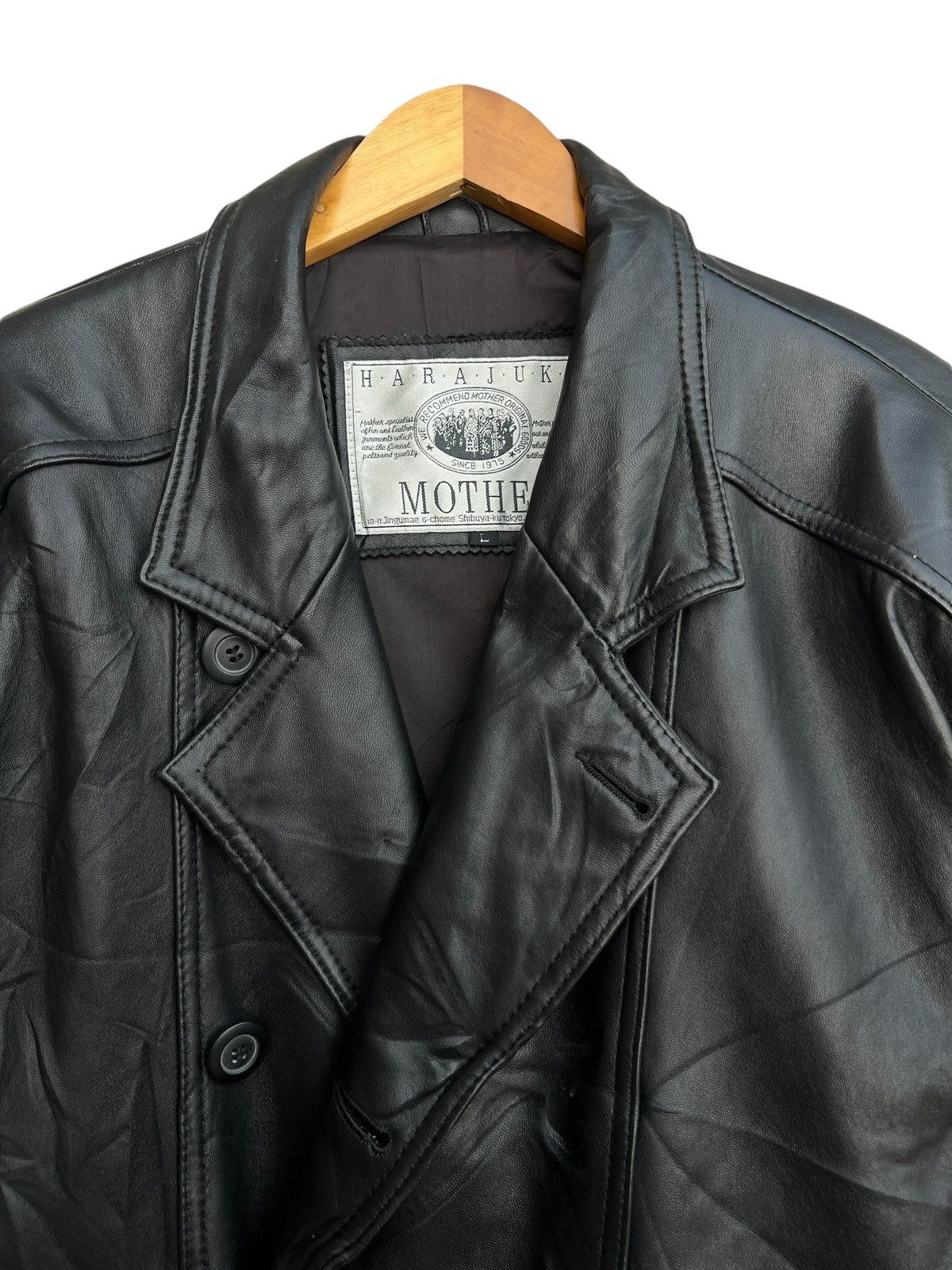 Vintage Vintage 90s Harajuku Mother Coat Black Leather Jacket Size US L / EU 52-54 / 3 - 7 Thumbnail