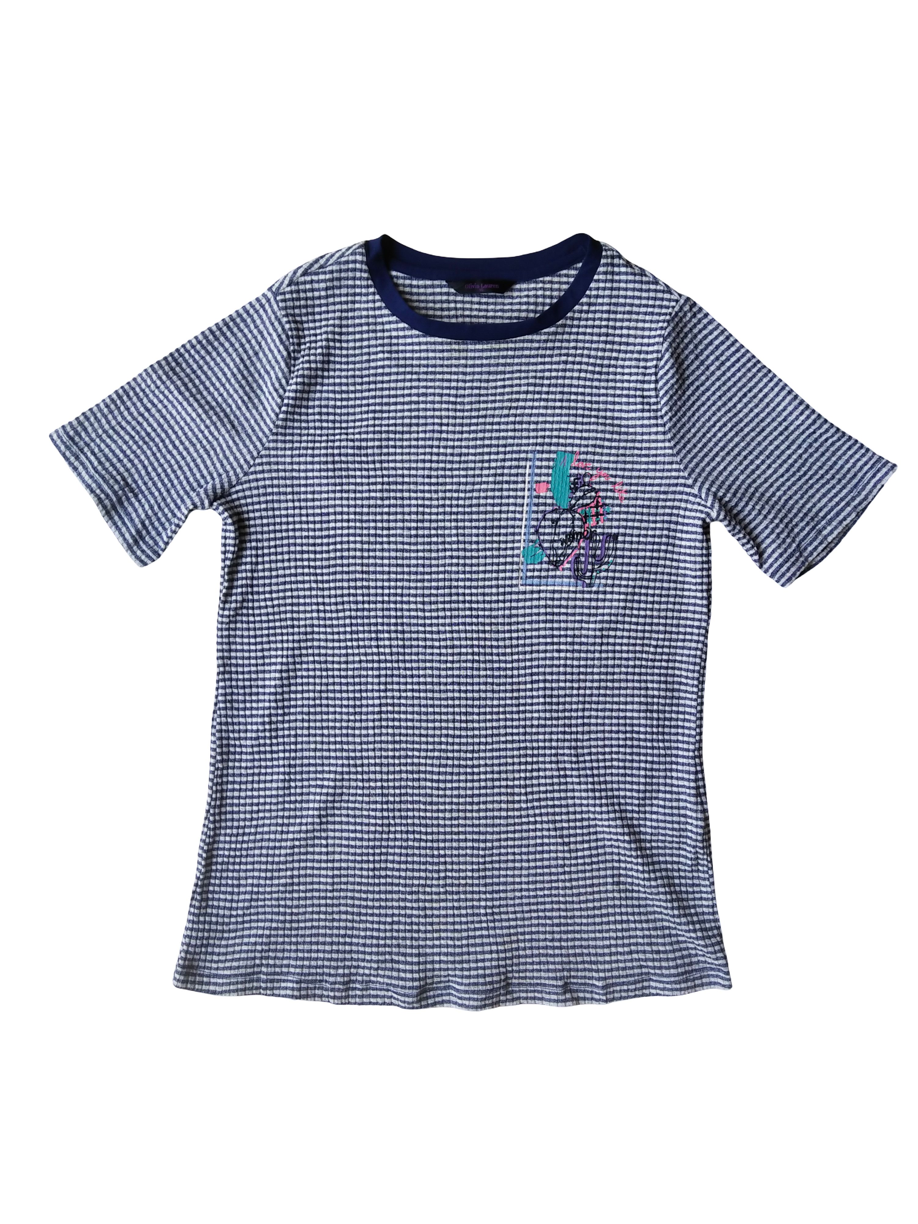 Japanese Brand Olivia Lauren Korean Brand Crinkle Striped Graphic T-Shirt Size M / US 6-8 / IT 42-44 - 1 Thumbnail