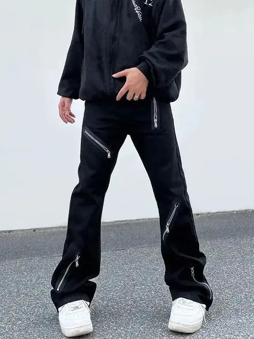 Retro street zipper design men jeans