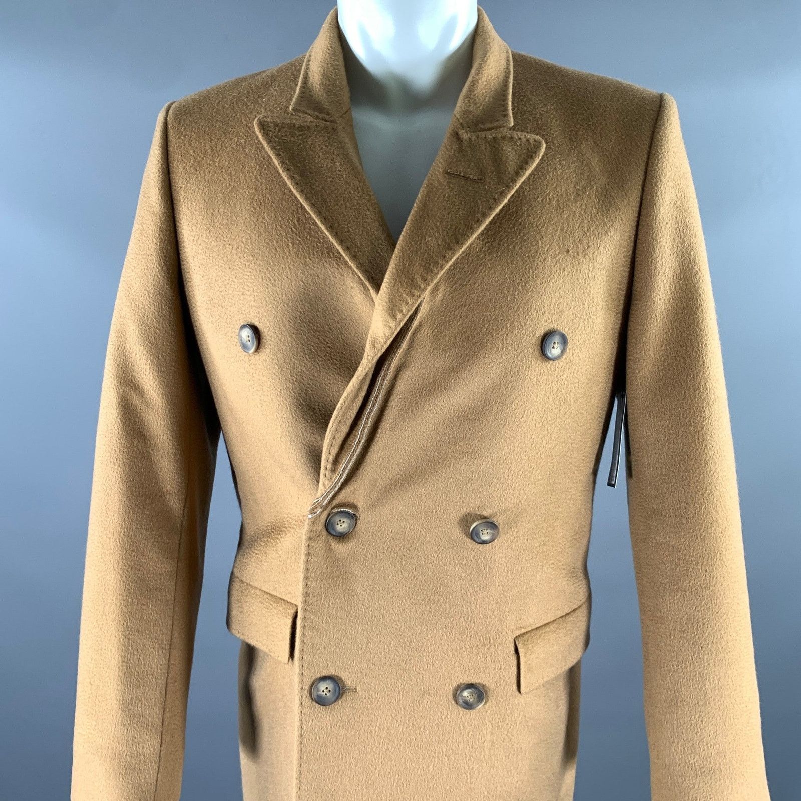H&M H & M Size 38 Camel Grey Wool Inverted Lapel Overcoat Size US XXS / EU 40 - 5 Thumbnail