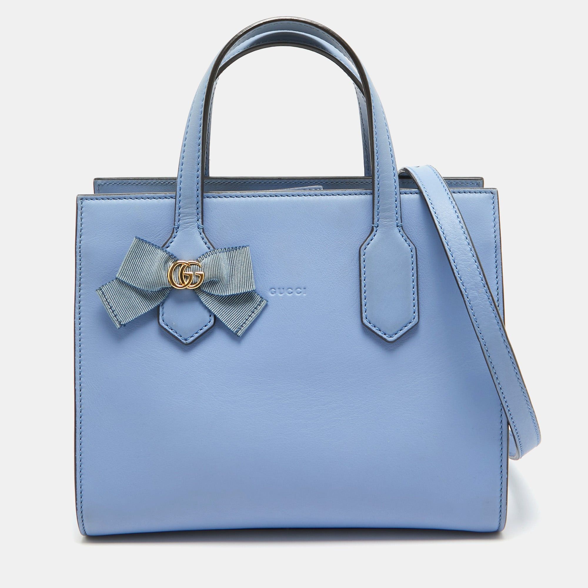 image of Gucci Blue Leather GG Ribbon Tote, Women's