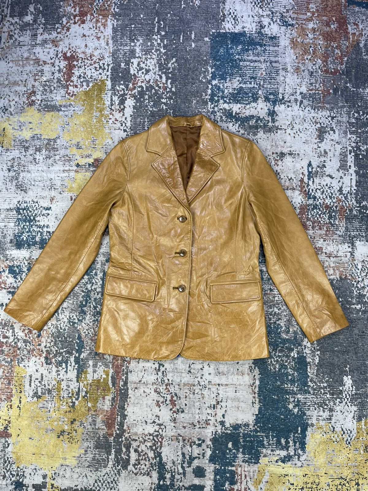 Japanese Brand Pour La Frime Butterscotch Buffalo Hide Leather Blazer Size XS / US 0-2 / IT 36-38 - 1 Thumbnail