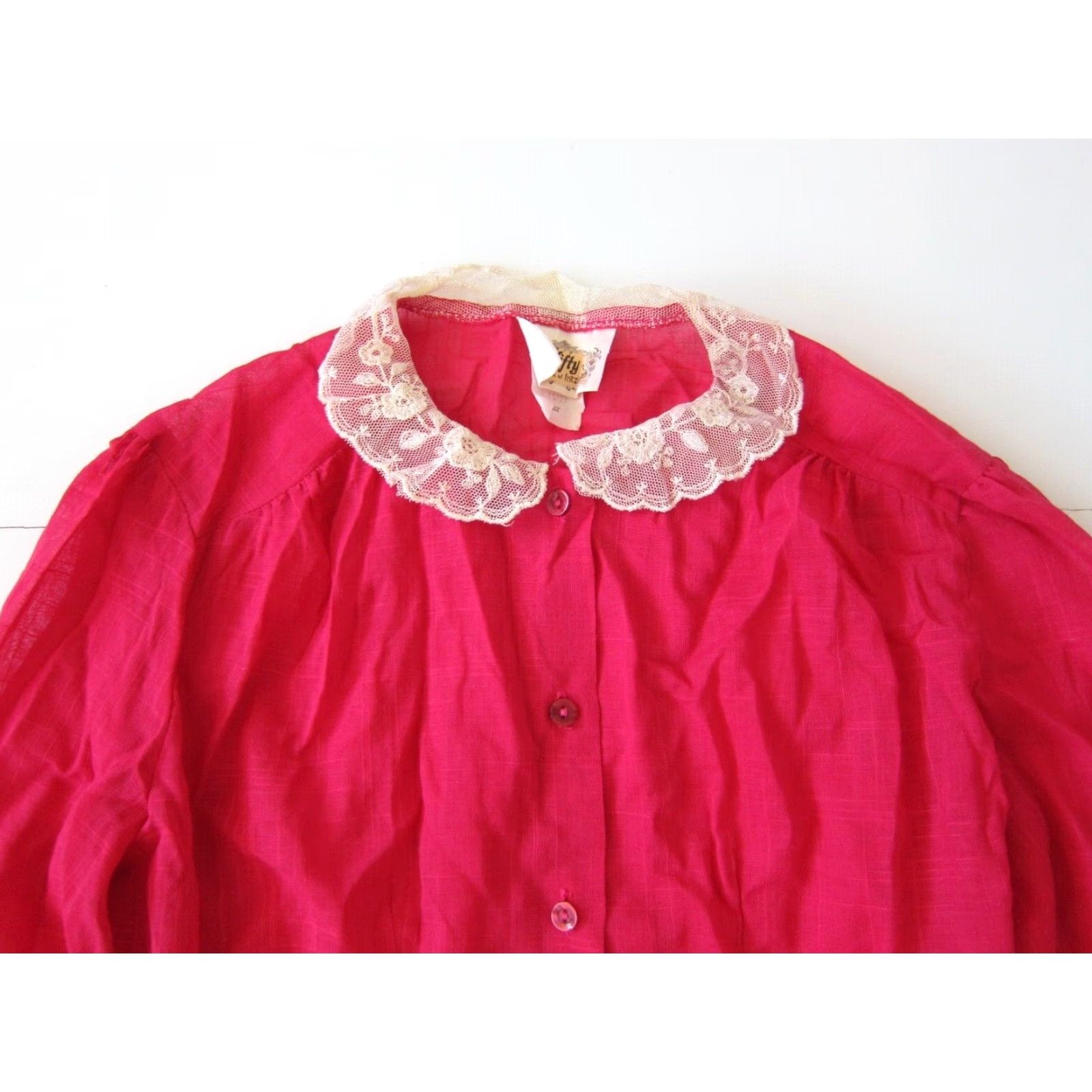 Pinko VINTAGE Nifty Blouse Shirt Women S-M Pink Long Sleeve Button Down Lace Neck 70s 80s 90s Mens Womens Size S / US 4 / IT 40 - 8 Thumbnail