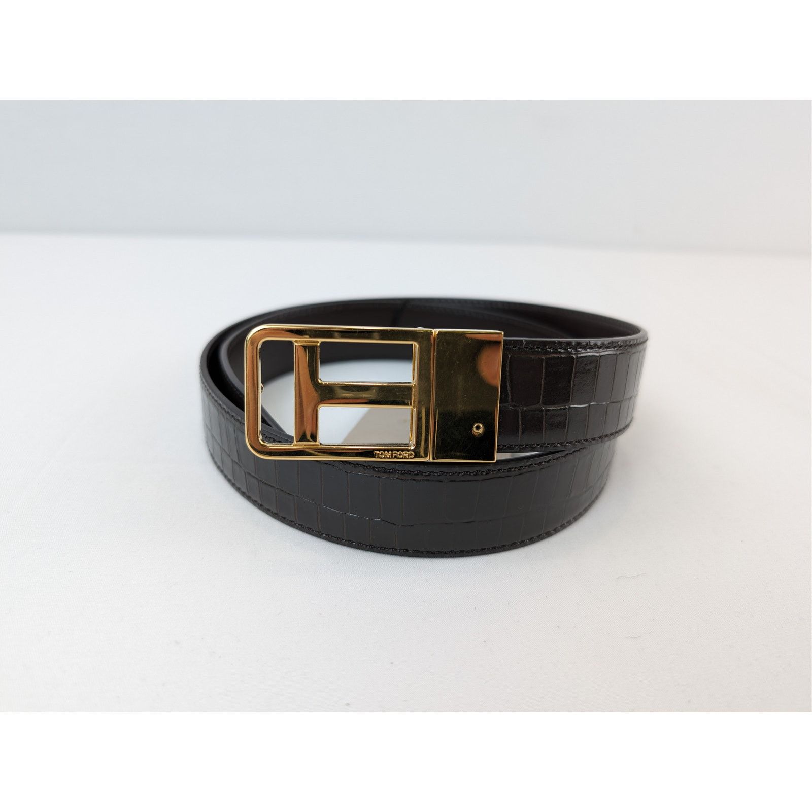 Tom Ford o1rshd1 Size: 80 / t buckle crocodile-embossed belt in Black Size 32 - 18 Thumbnail