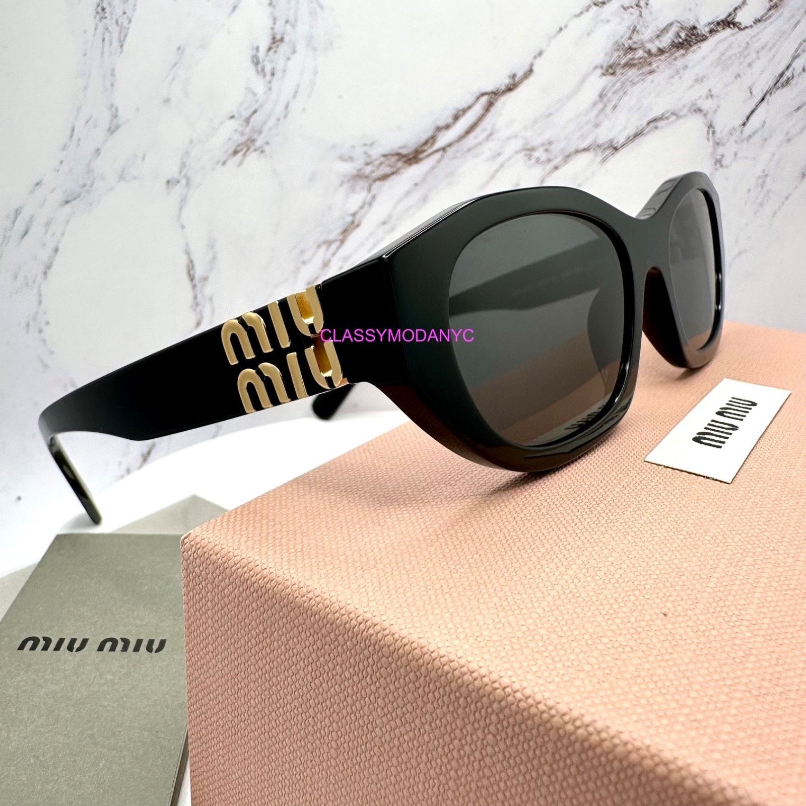 Miu Miu MIU MIU Sunglasses Black Gold Rectangle Cat Eye Authentic Size ONE SIZE - 6 Thumbnail