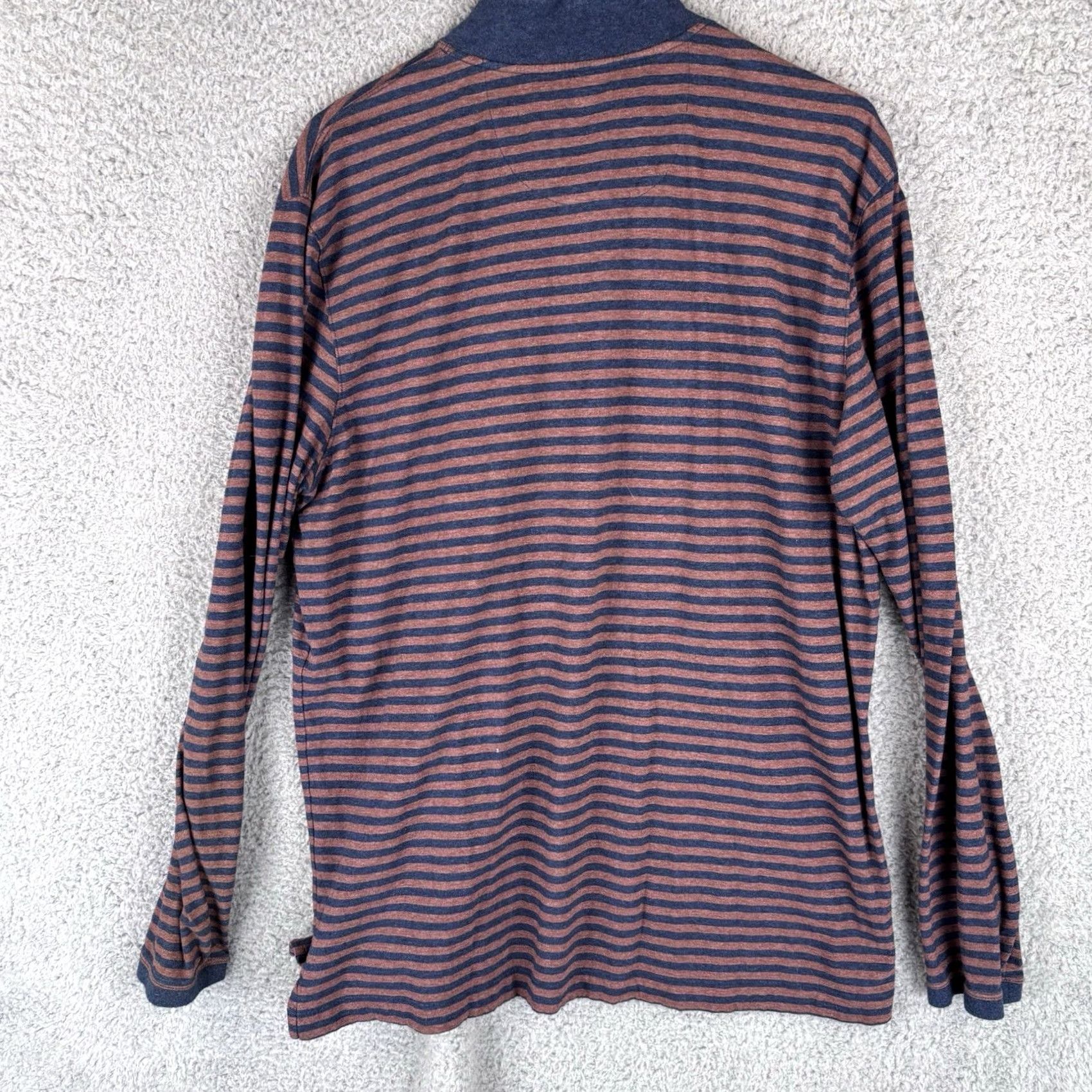 Vintage VINTAGE? No. Left Coast Tee Quarter Zip Shirt Mens Large Navy Burgundy Stripe Cotton Pullover Size US L / EU 52-54 / 3 - 5 Thumbnail