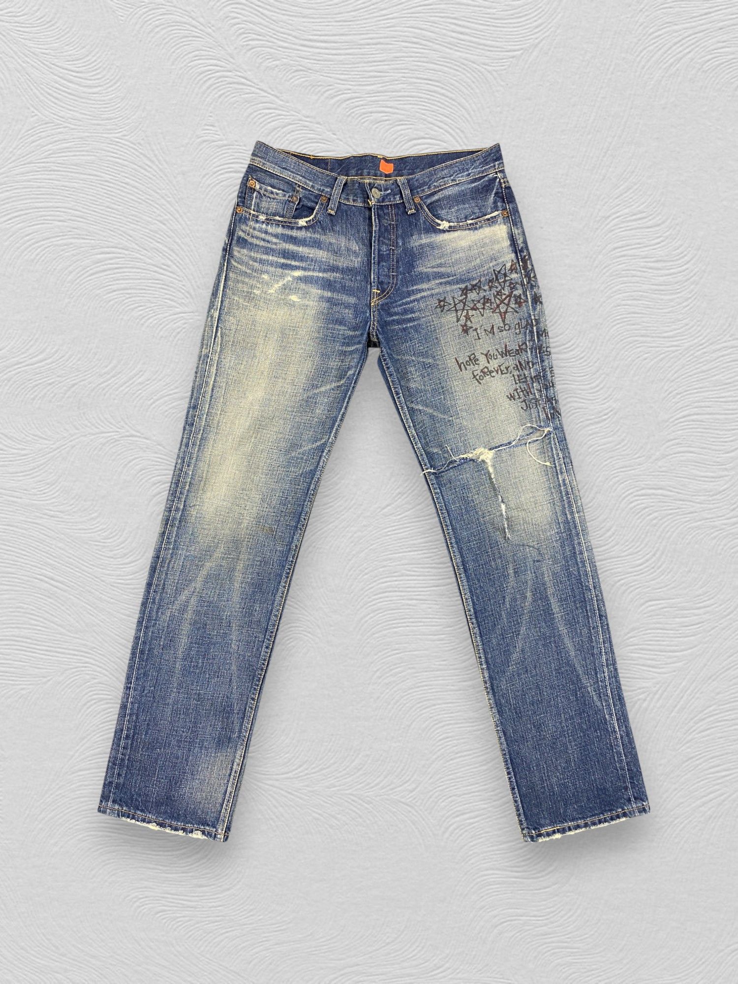 Levi's Ripped Written Blue Vintage Levi's 501 32x31.5 Denim -JN2489 Size US 32 / EU 48 - 1 Thumbnail
